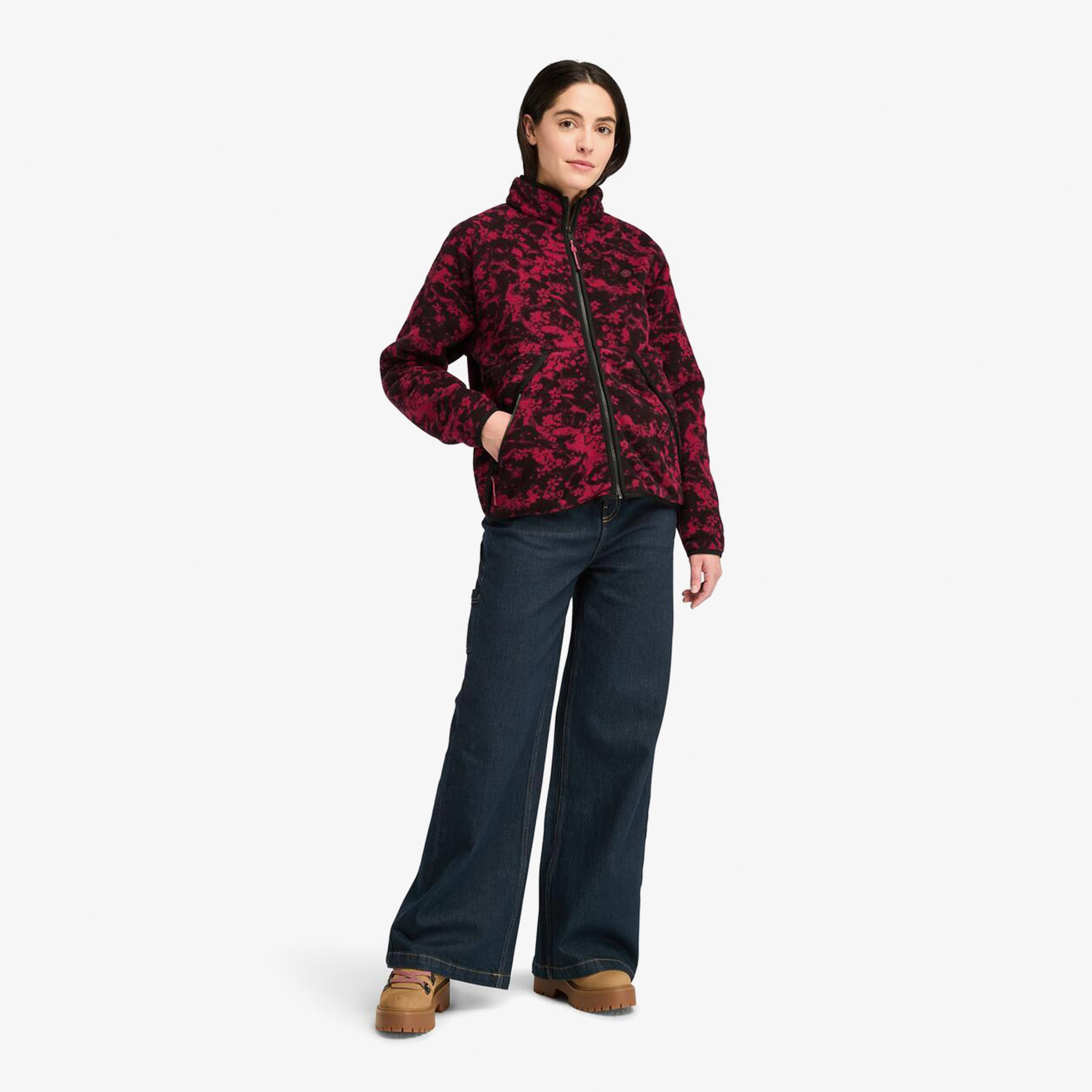 Timberland Printed Full-Zıp Sherpa Kadın Bordo Ceket