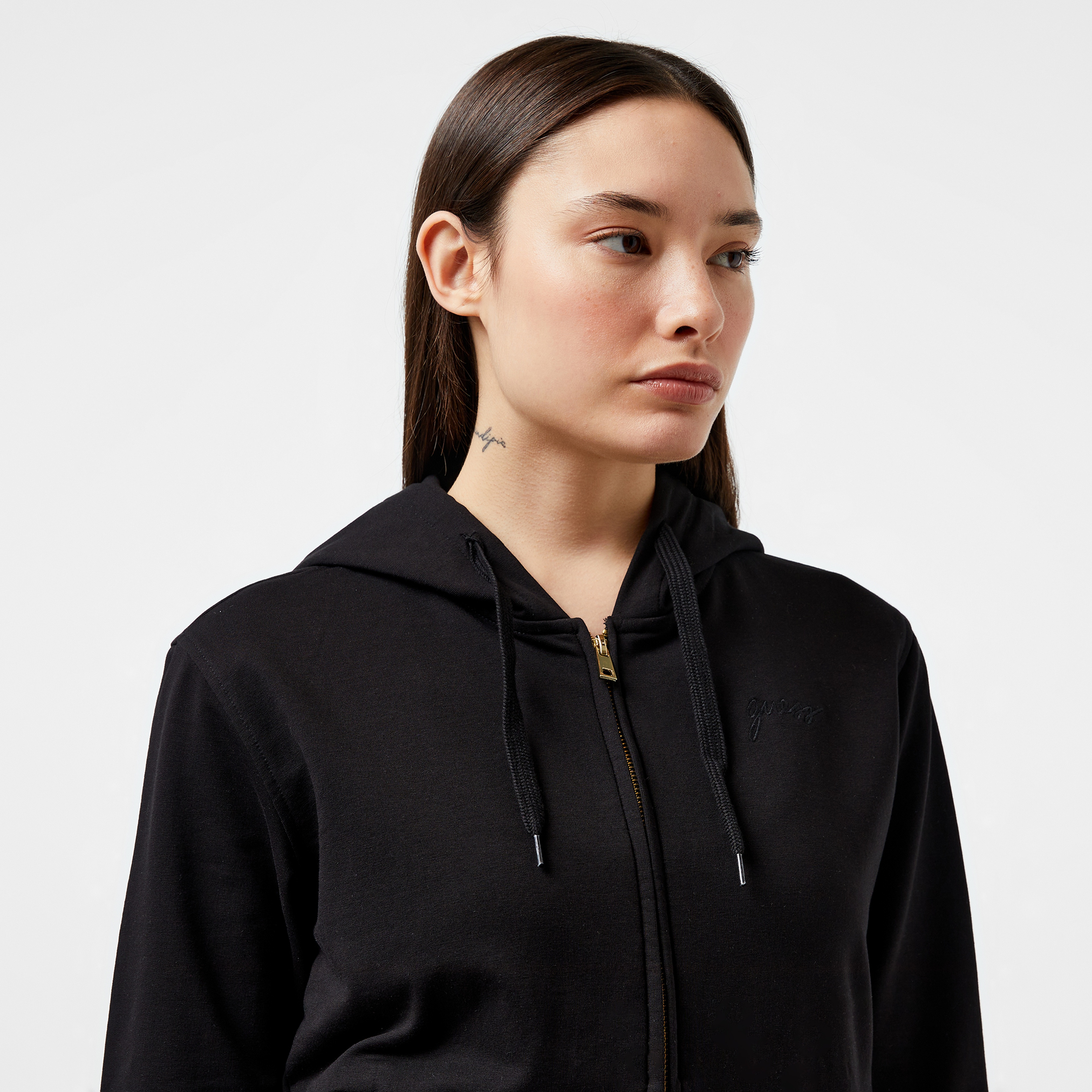 Guess Carrie Zip Org. Co Cozy Fleece 250 Kadın Siyah Pijama Üstü