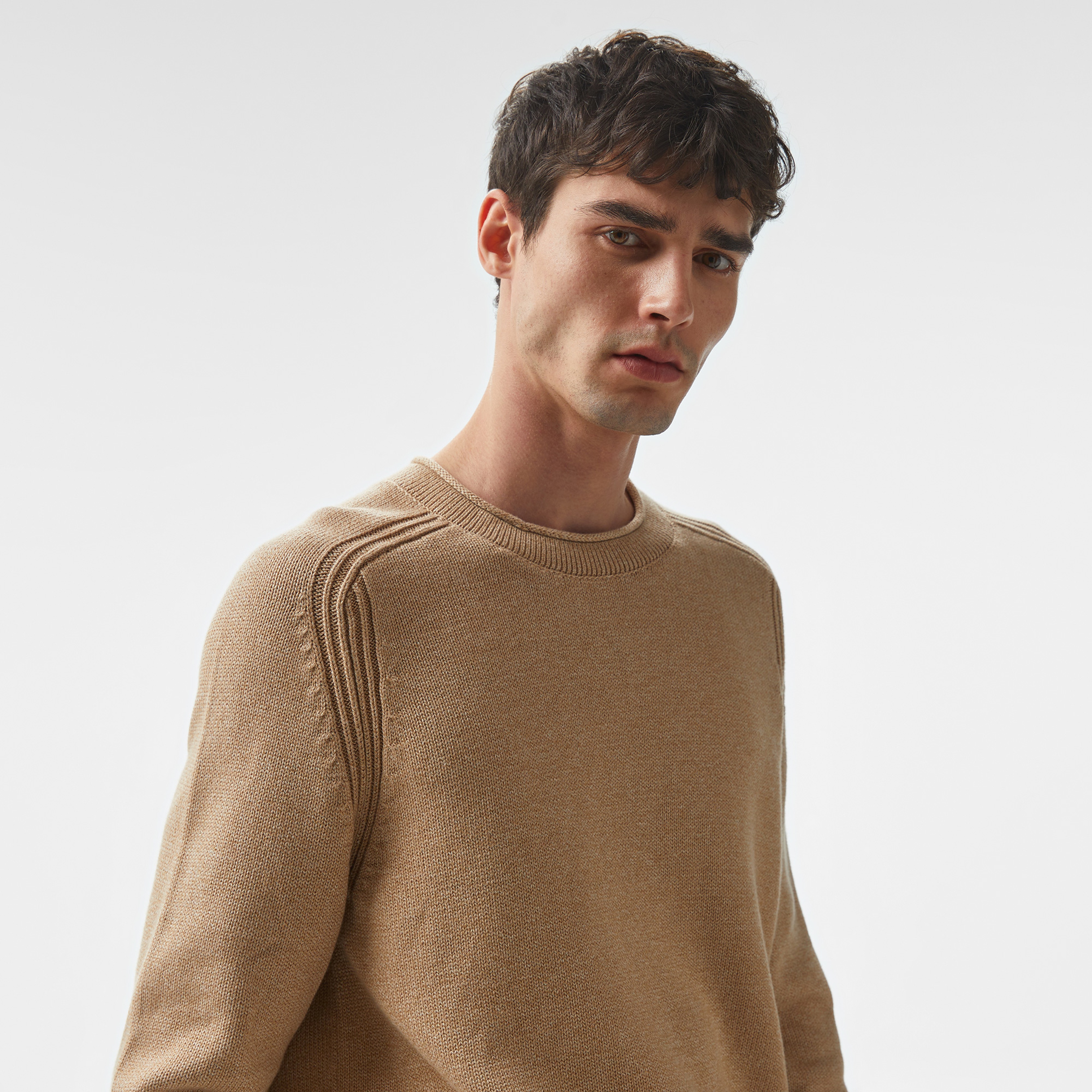 Tommy Hilfiger Mouline Fisherman Crew Neck Erkek Kahverengi Kazak