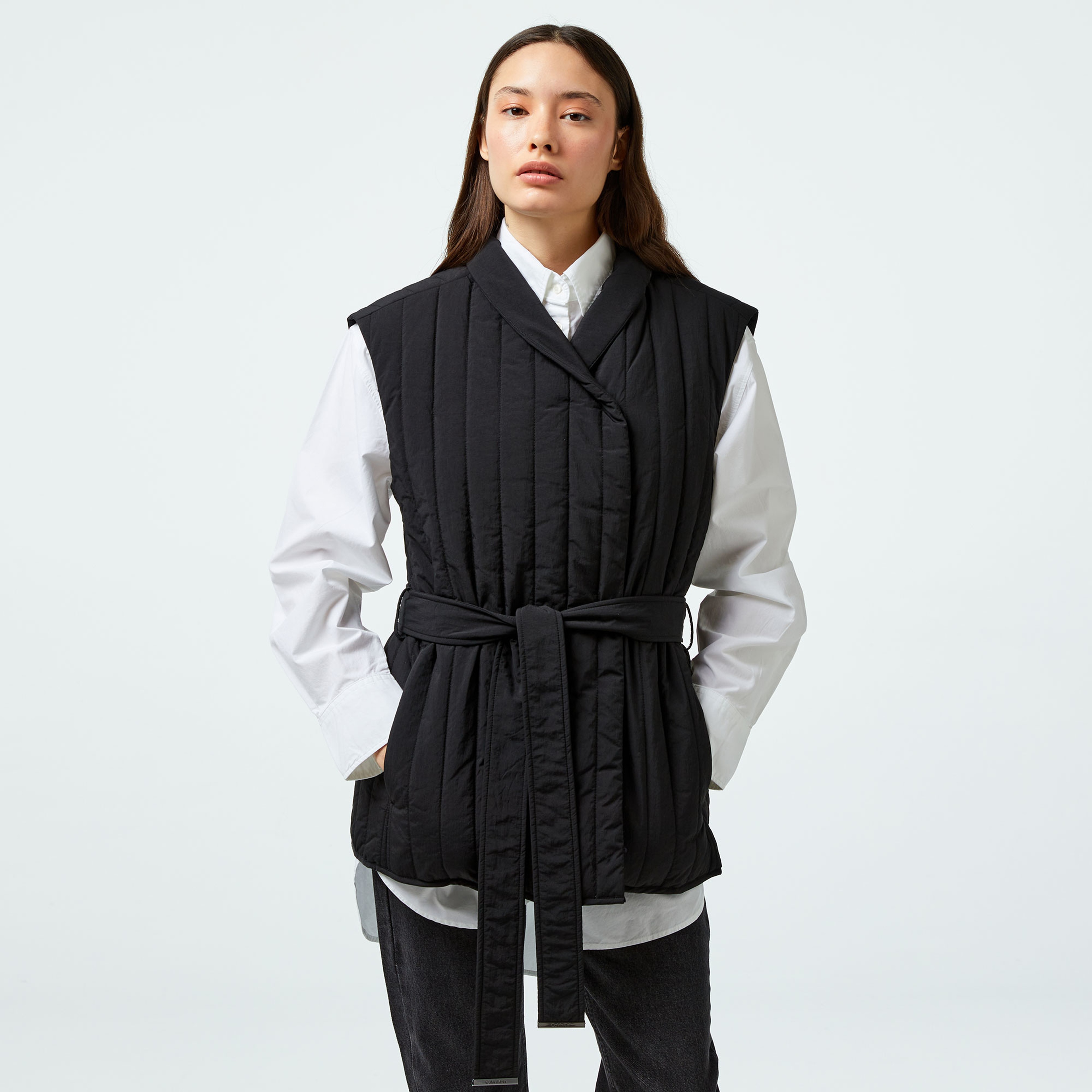 Calvin Klein Padded Vertıcal Quilt Vest Kadın Siyah Yelek