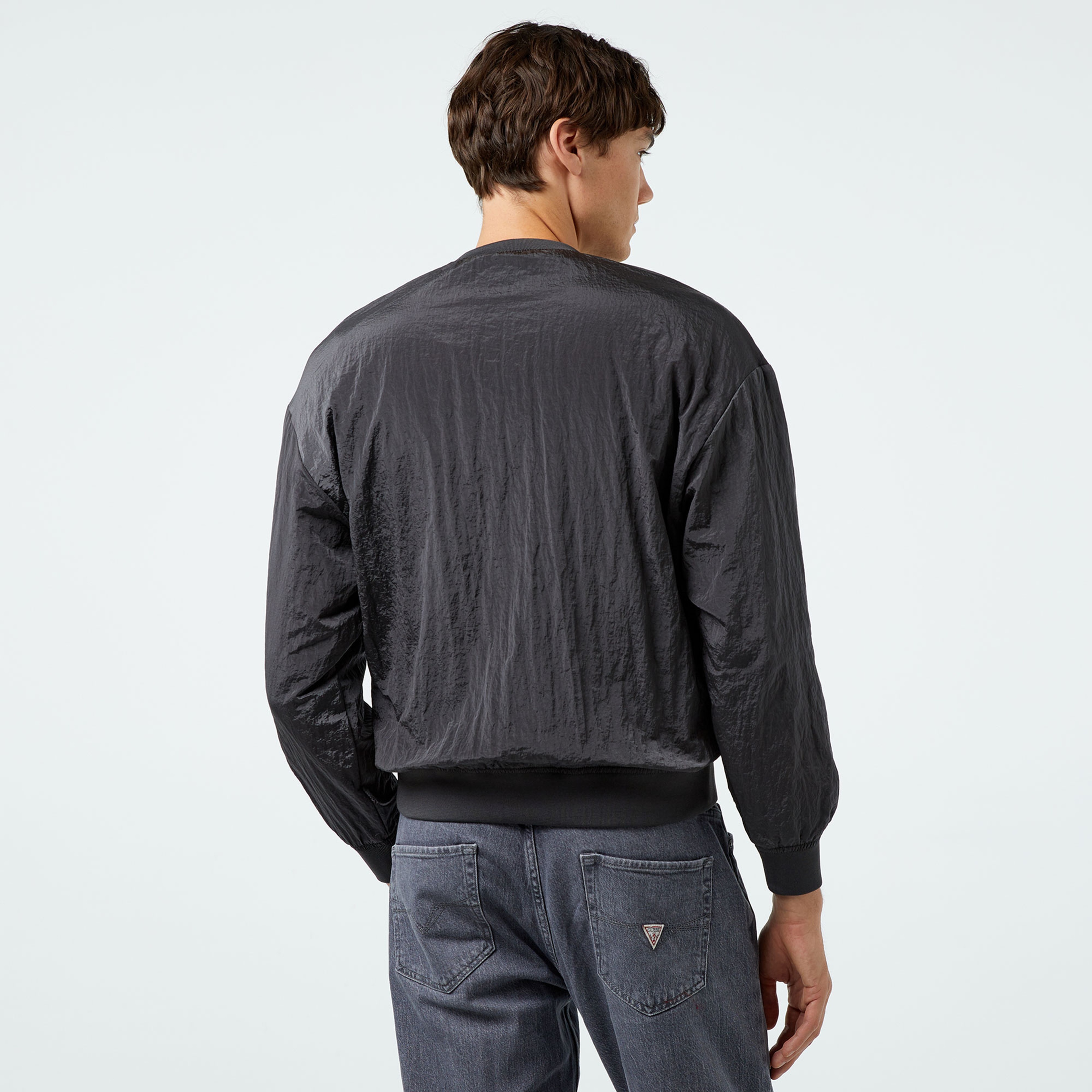 Guess Dionigi Shiny Crinkle Nylon 70 Erkek Antrasit Sweatshirt