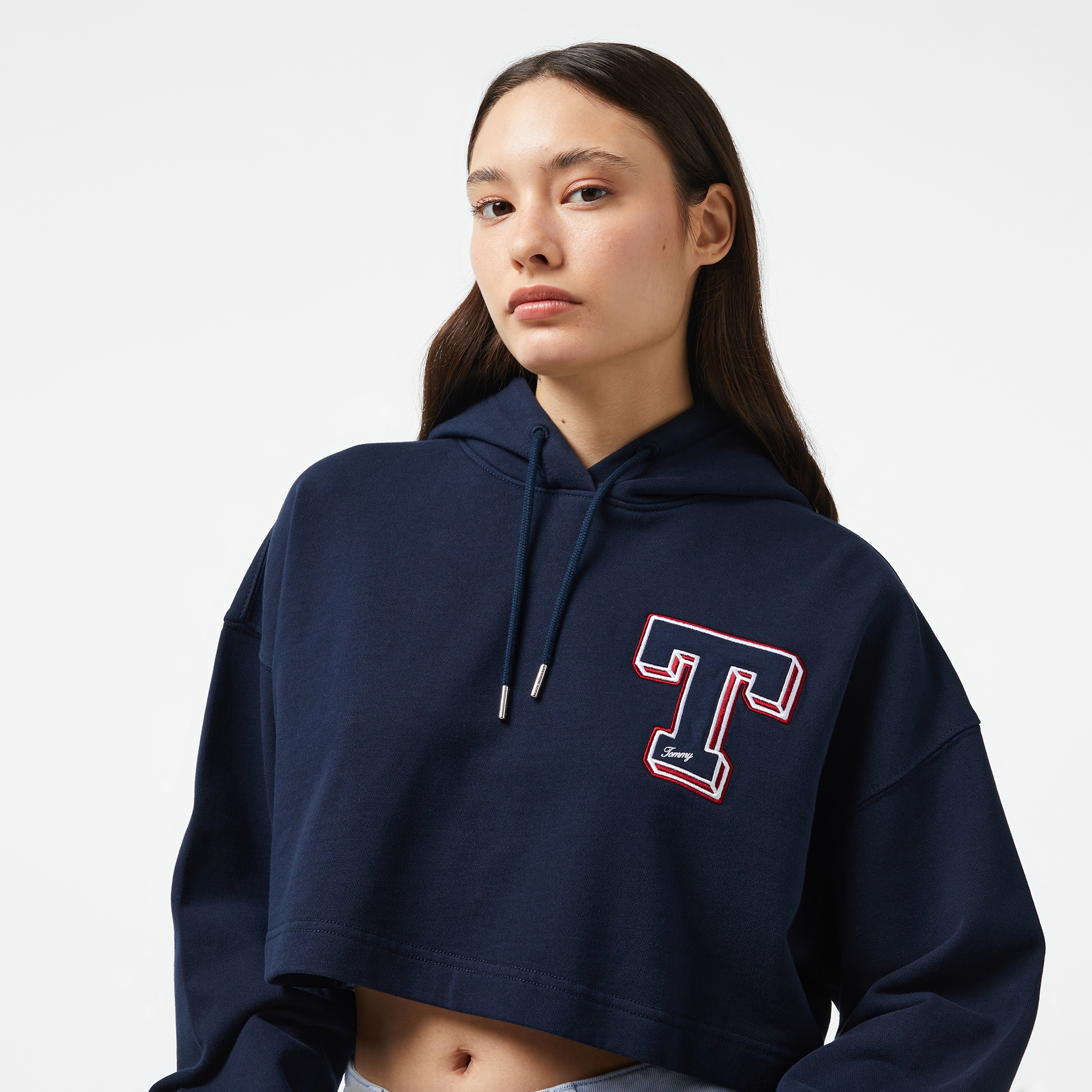 Tommy Hilfiger Jeans Letterman Kadın Lacivert Hoodie