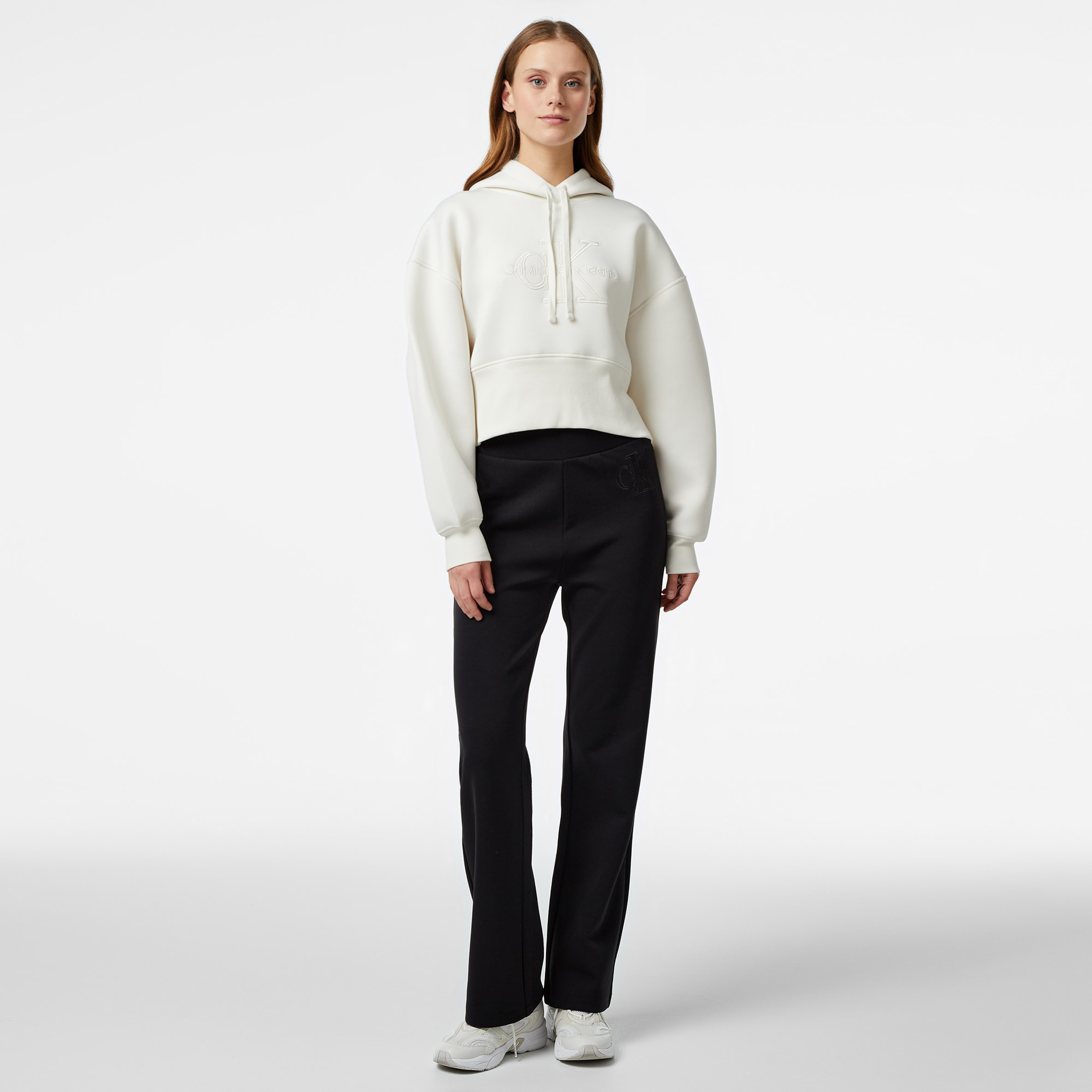 Calvin Klein Jeans Scuba Premium Monologo Kadın Beyaz Hoodie