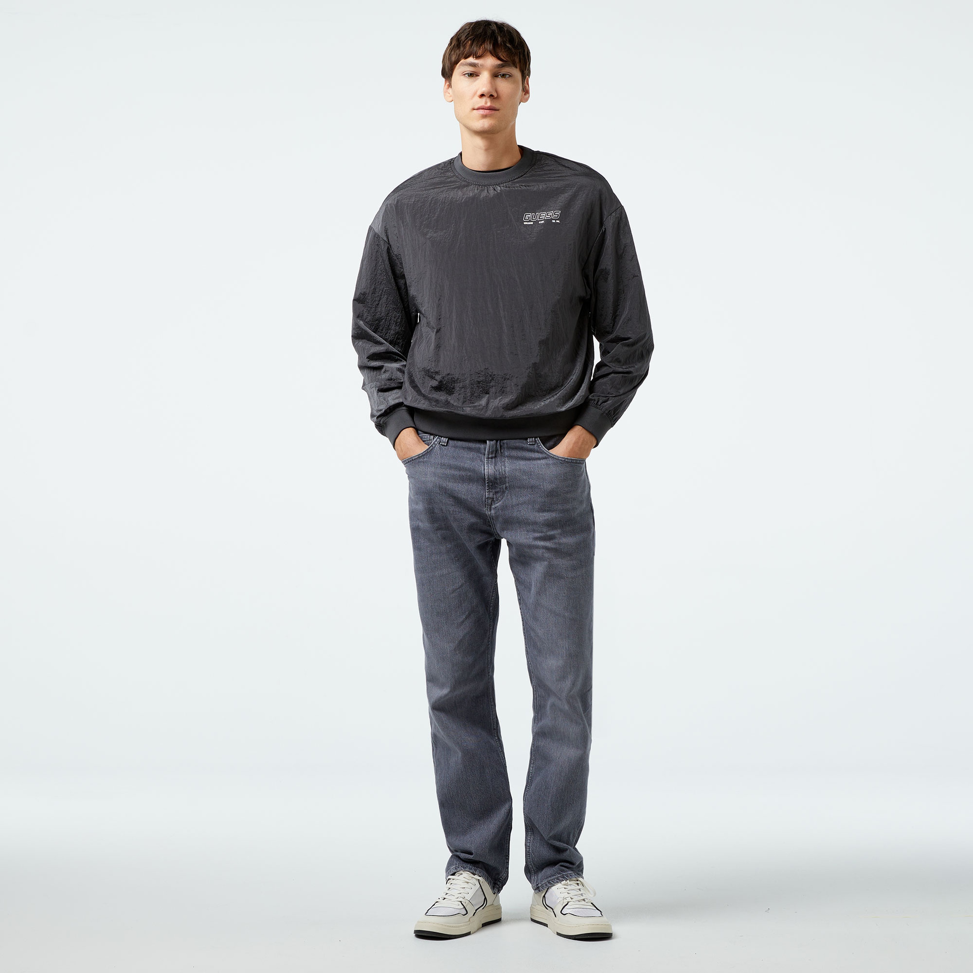 Guess Dionigi Shiny Crinkle Nylon 70 Erkek Antrasit Sweatshirt