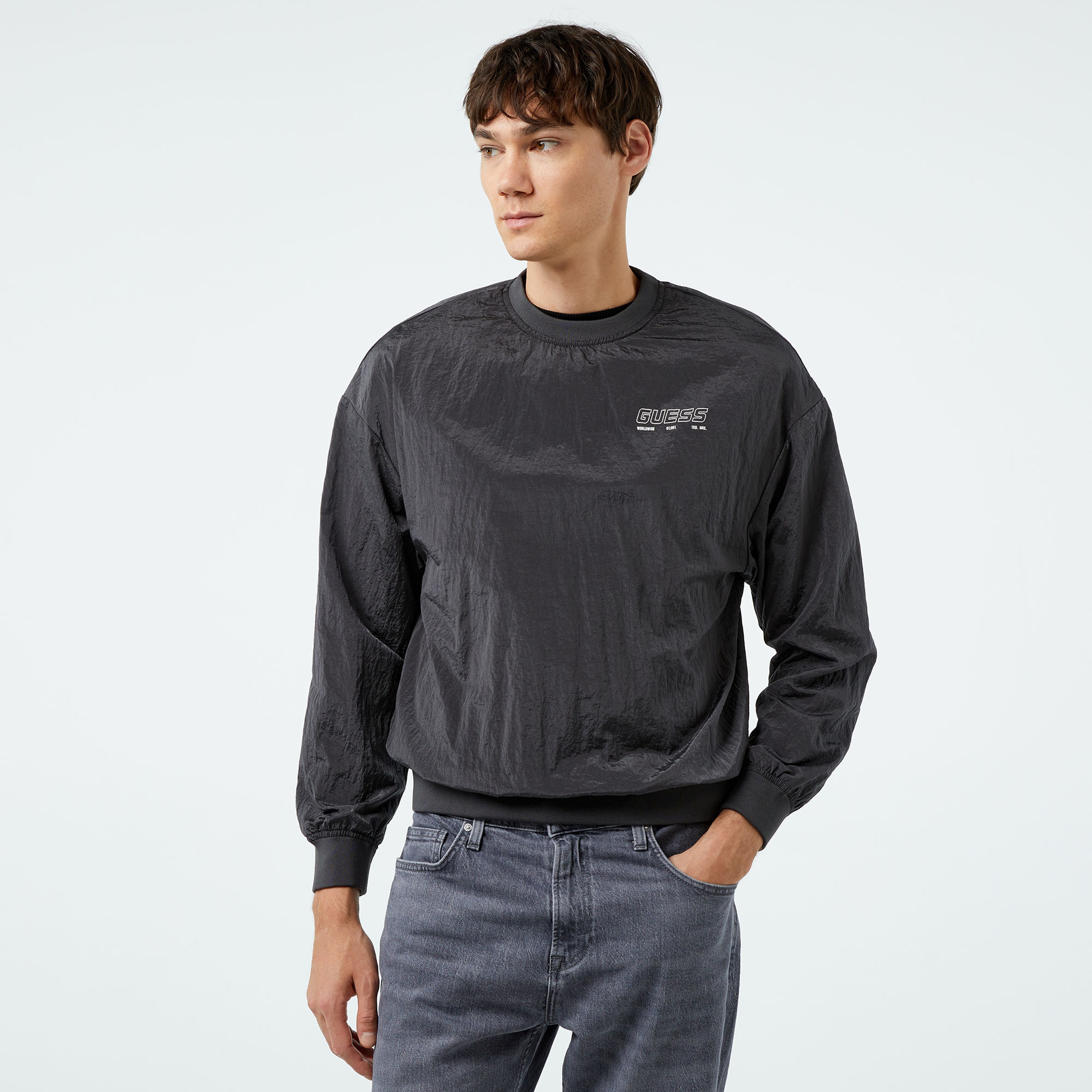 Guess Dionigi Shiny Crinkle Nylon 70 Erkek Antrasit Sweatshirt