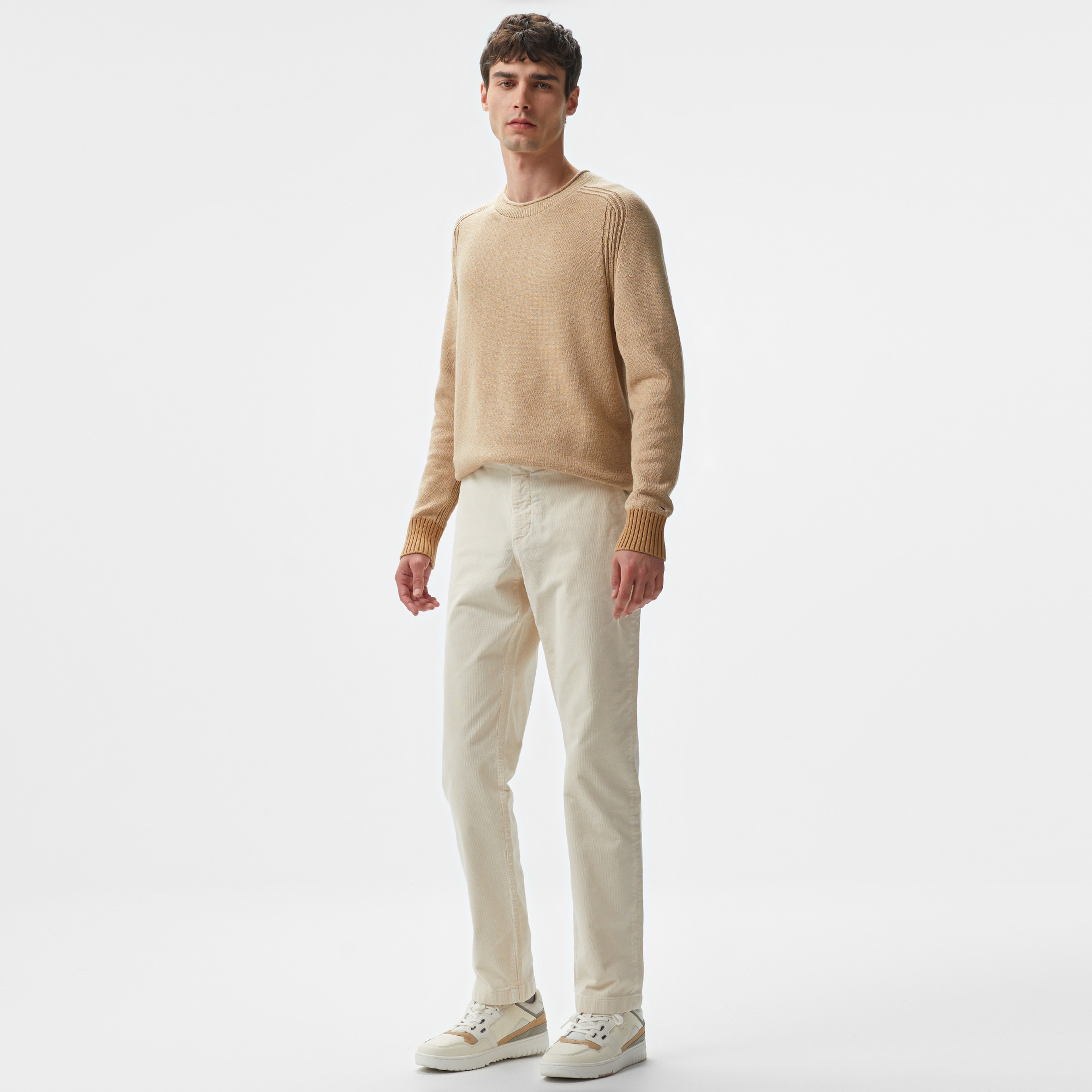 Tommy Hilfiger Mouline Fisherman Crew Neck Erkek Kahverengi Kazak