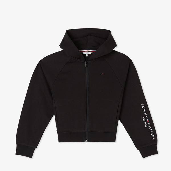 Tommy Hilfiger Essential Embroidered Zip Thru Çocuk Siyah Sweatshirt