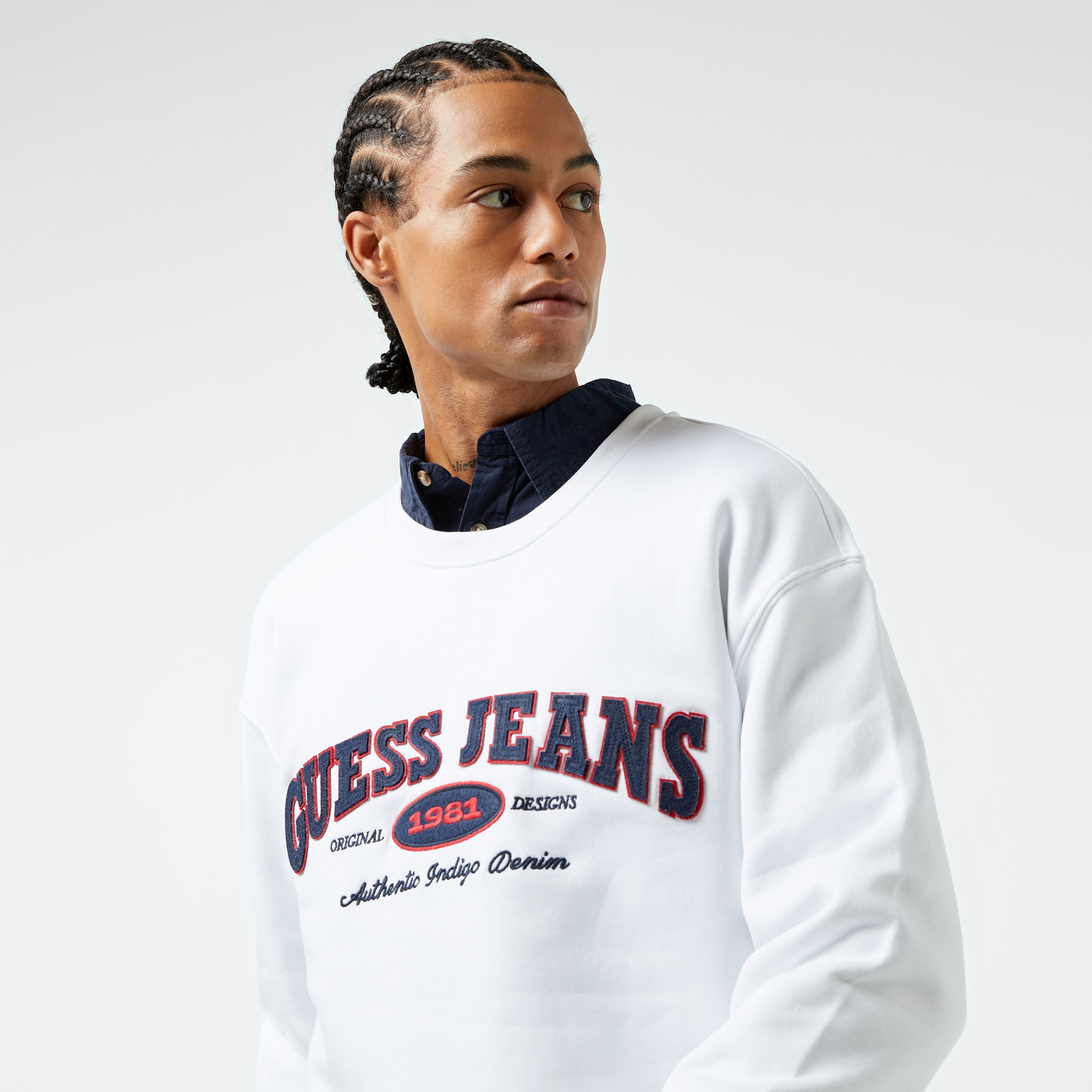 Guess Original Organic 365 Erkek Beyaz Sweatshirt