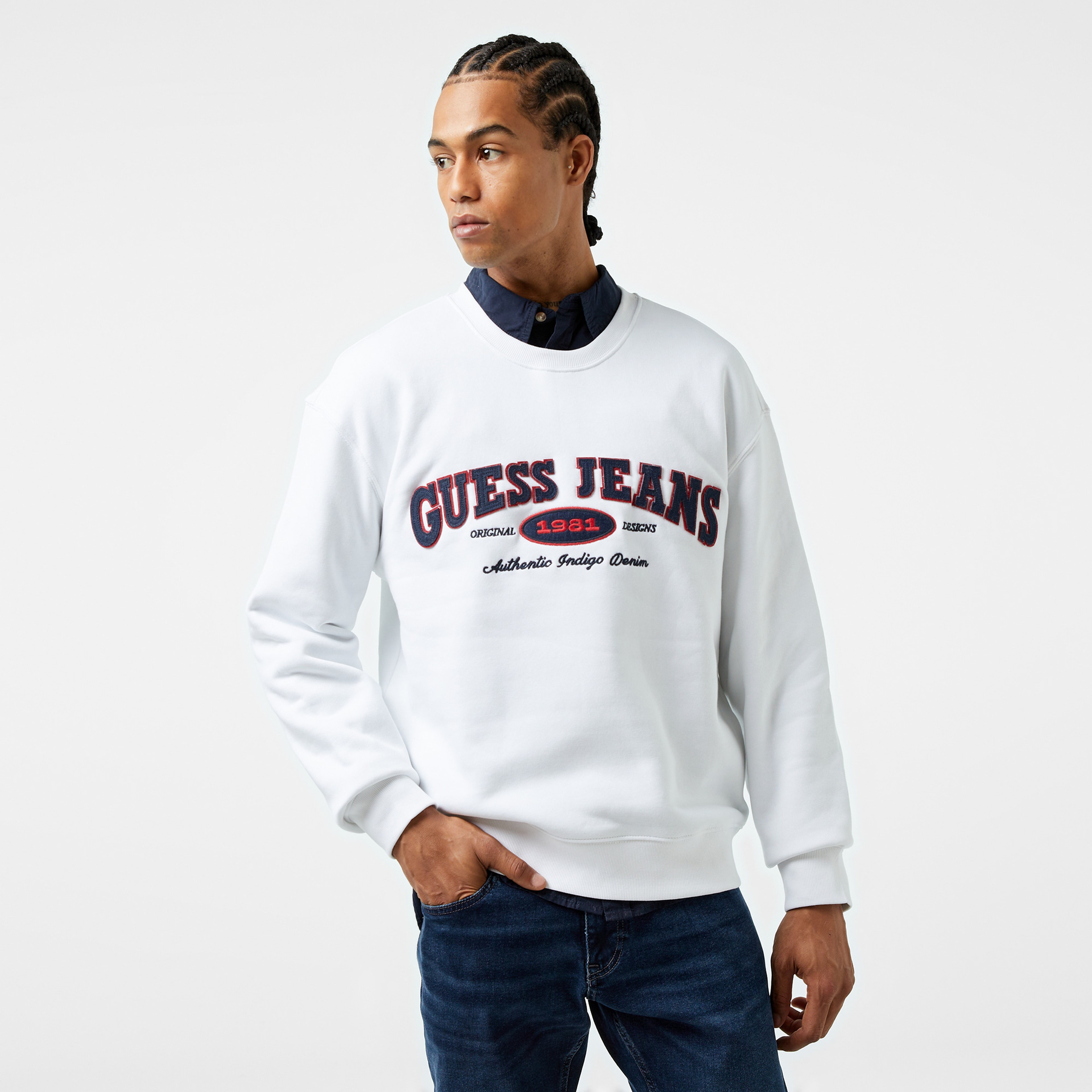Guess Original Organic 365 Erkek Beyaz Sweatshirt