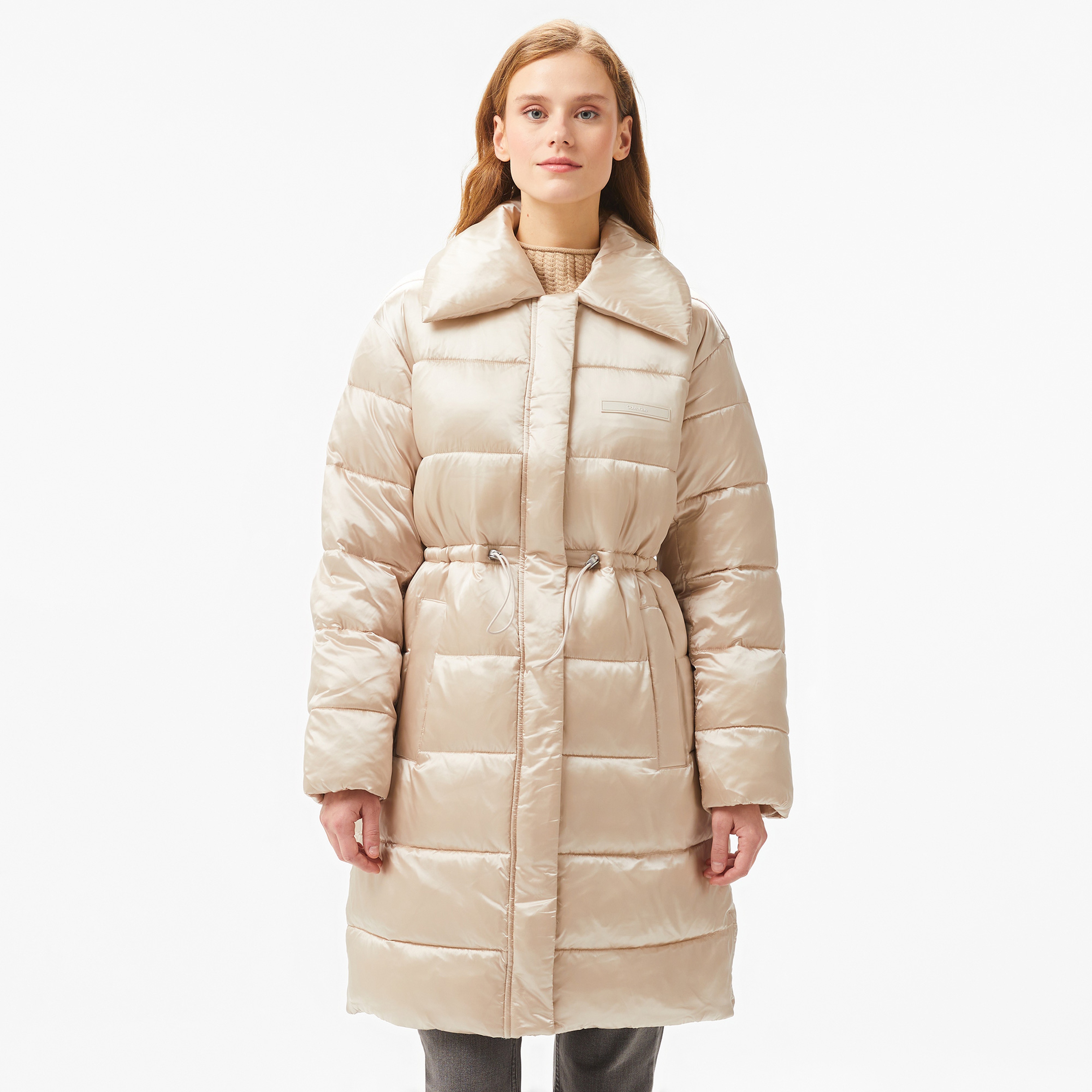 Calvin Klein Padded Satın Drawstring Kadın Bej Mont
