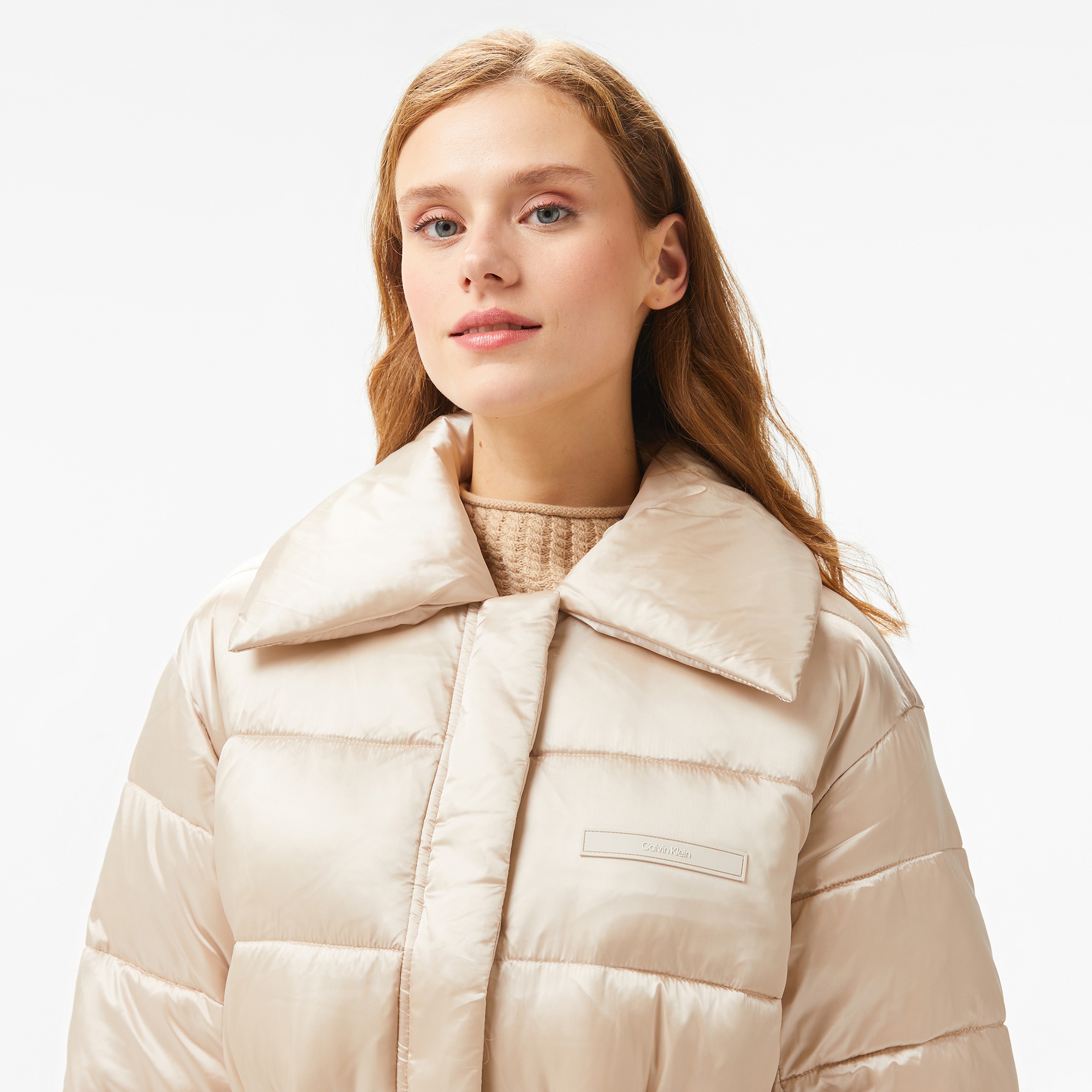 Calvin Klein Padded Satın Drawstring Kadın Bej Mont