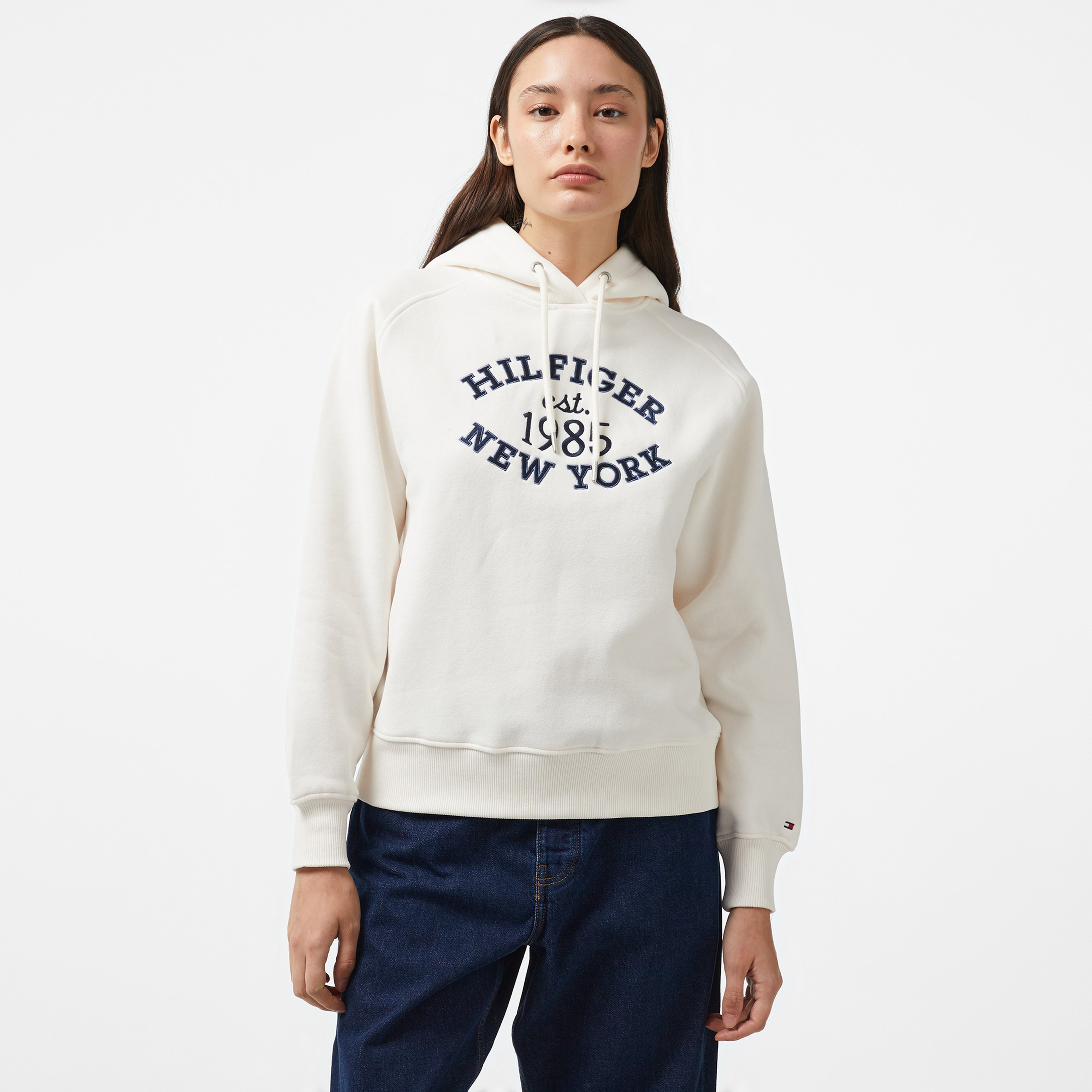 Tommy Hilfiger Varsity Kadın Beyaz Hoodie