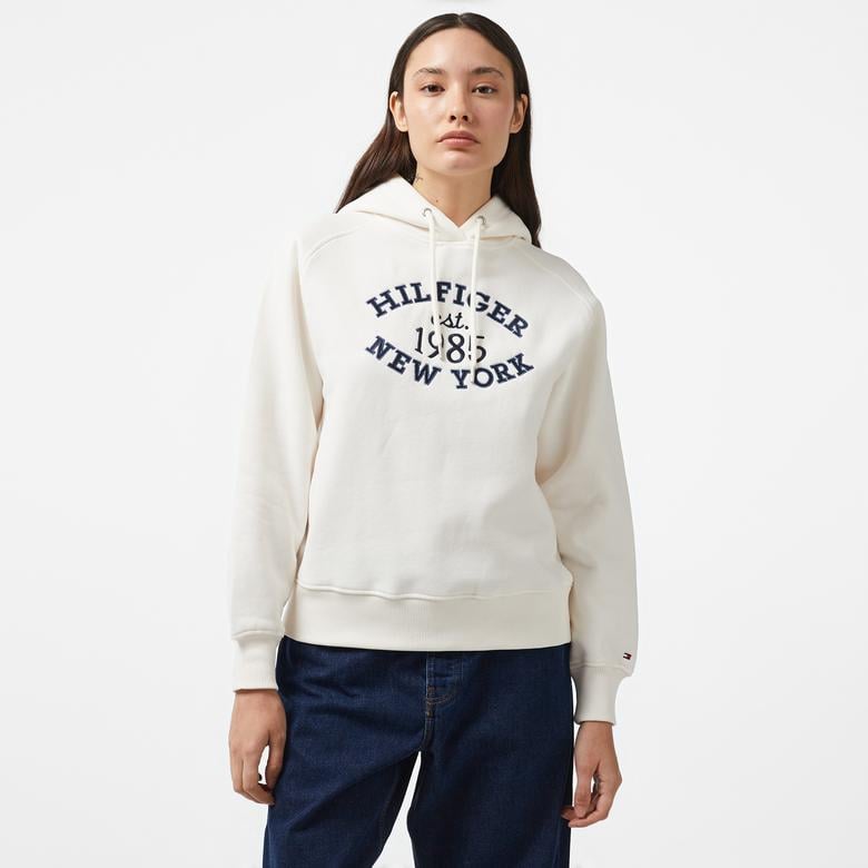 Tommy Hilfiger Varsity Kadın Beyaz Hoodie