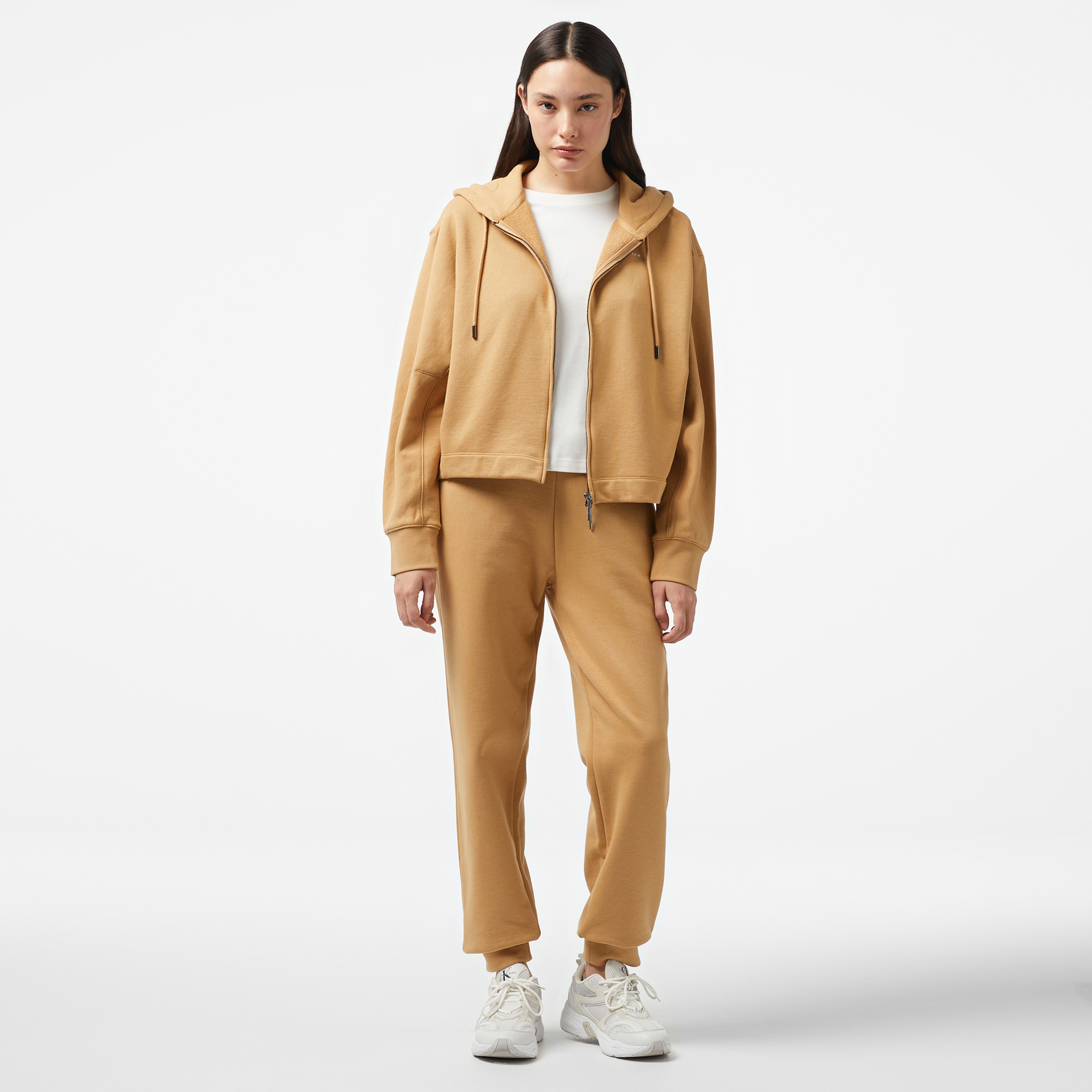 Calvin Klein Nano Logo Zip Relaxed Kadın Kahverengi Hoodie