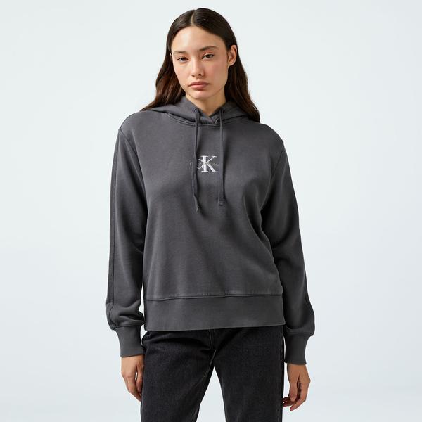Calvin Klein Jeans Washed Monologo Regular Kadın Gri Hoodie