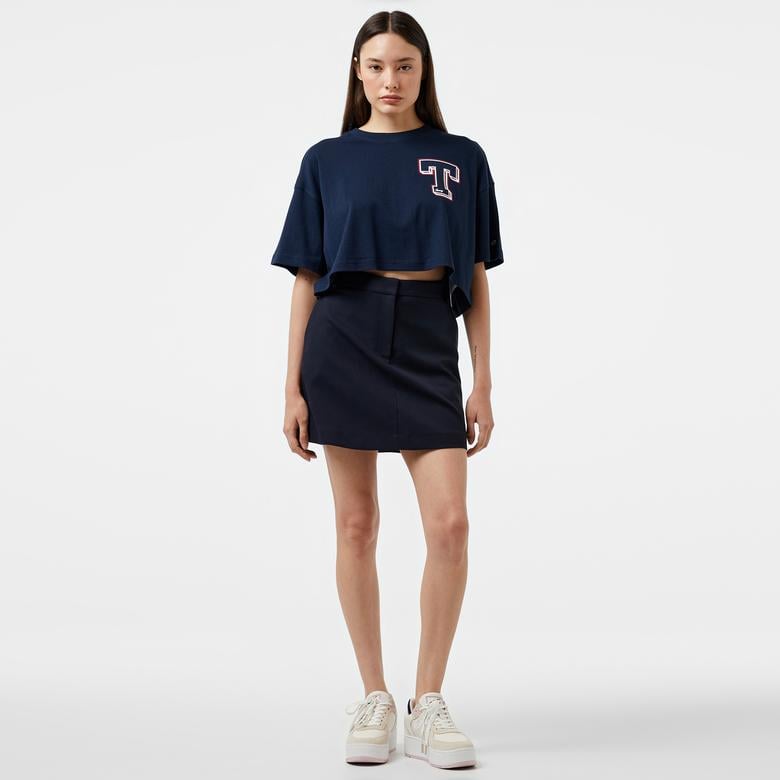 Tommy Hilfiger Core Straight Short Kadın Mavi Etek
