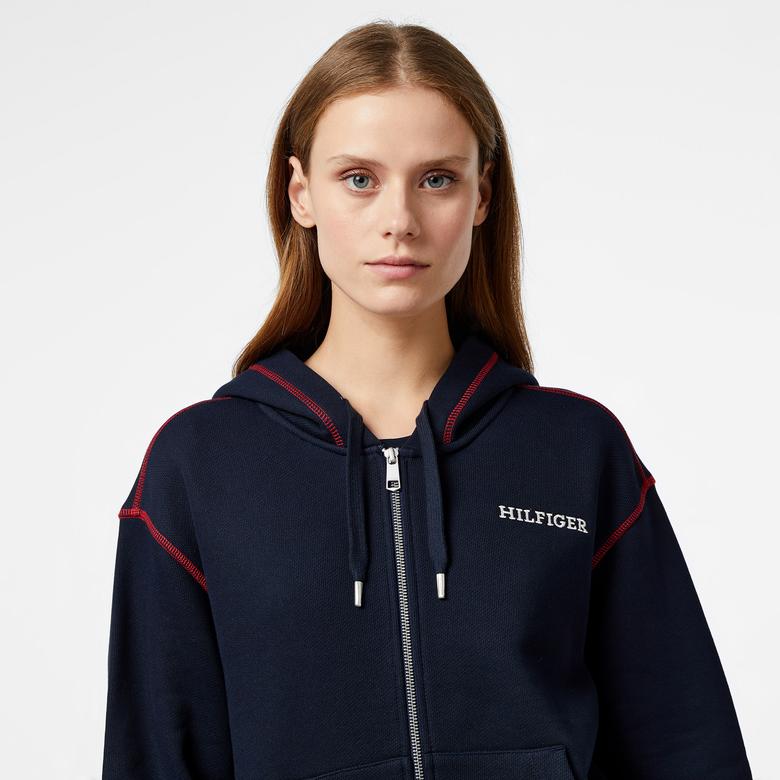 Tommy Hilfiger Gbl Stp Fullzip Kadın Mavi Hoodie