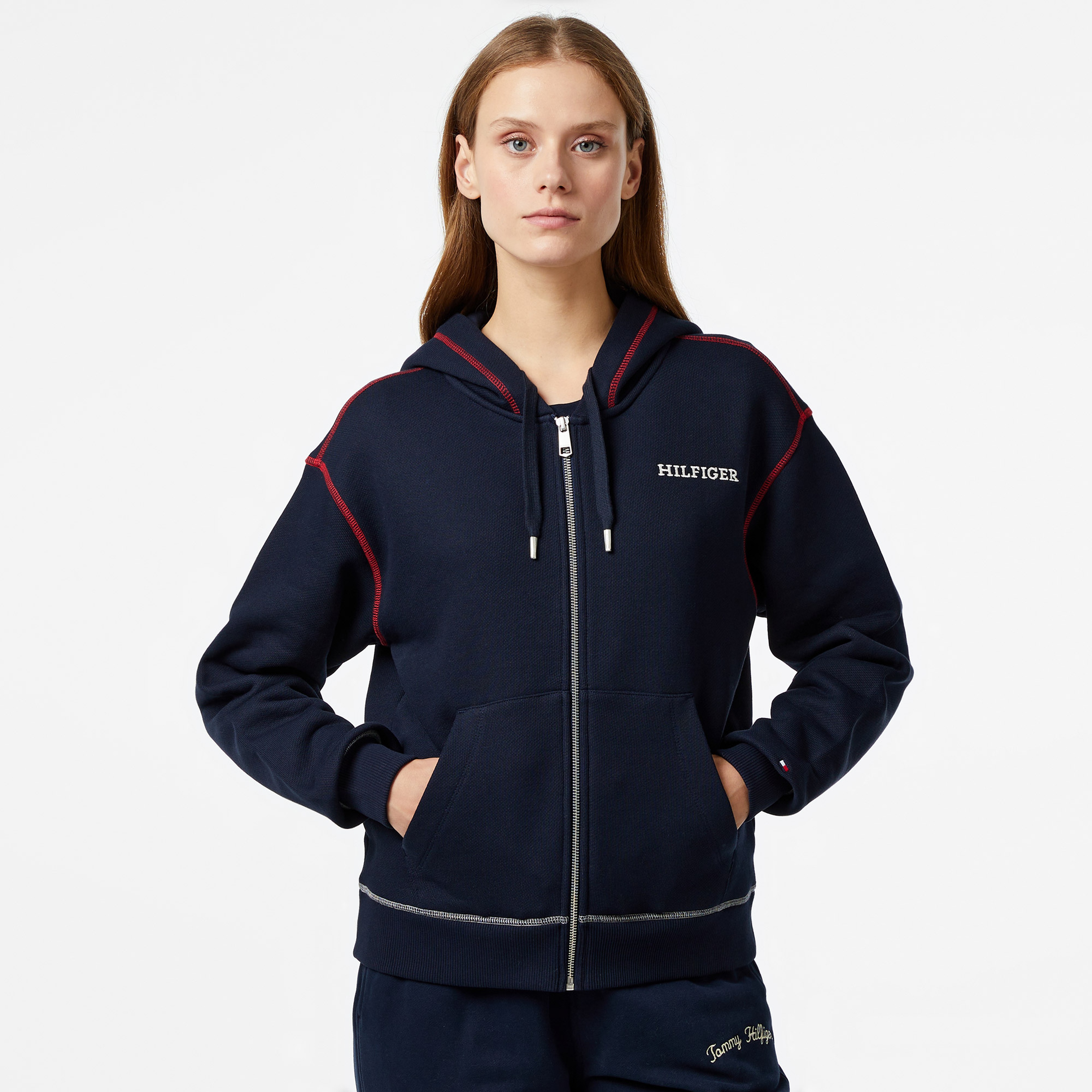 Tommy Hilfiger Gbl Stp Fullzip Kadın Mavi Hoodie