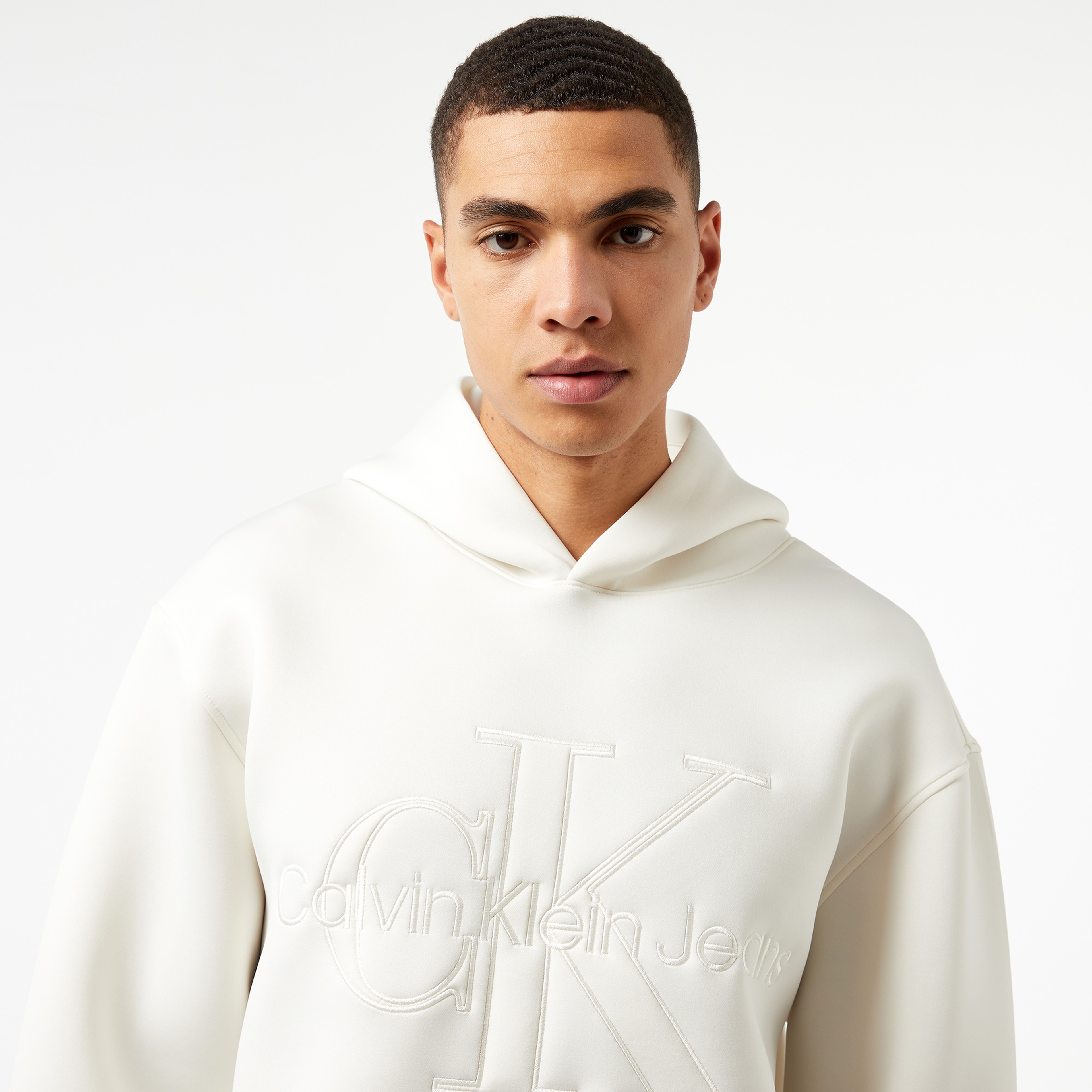 Calvin Klein Jeans Scuba Erkek Beyaz Hoodie