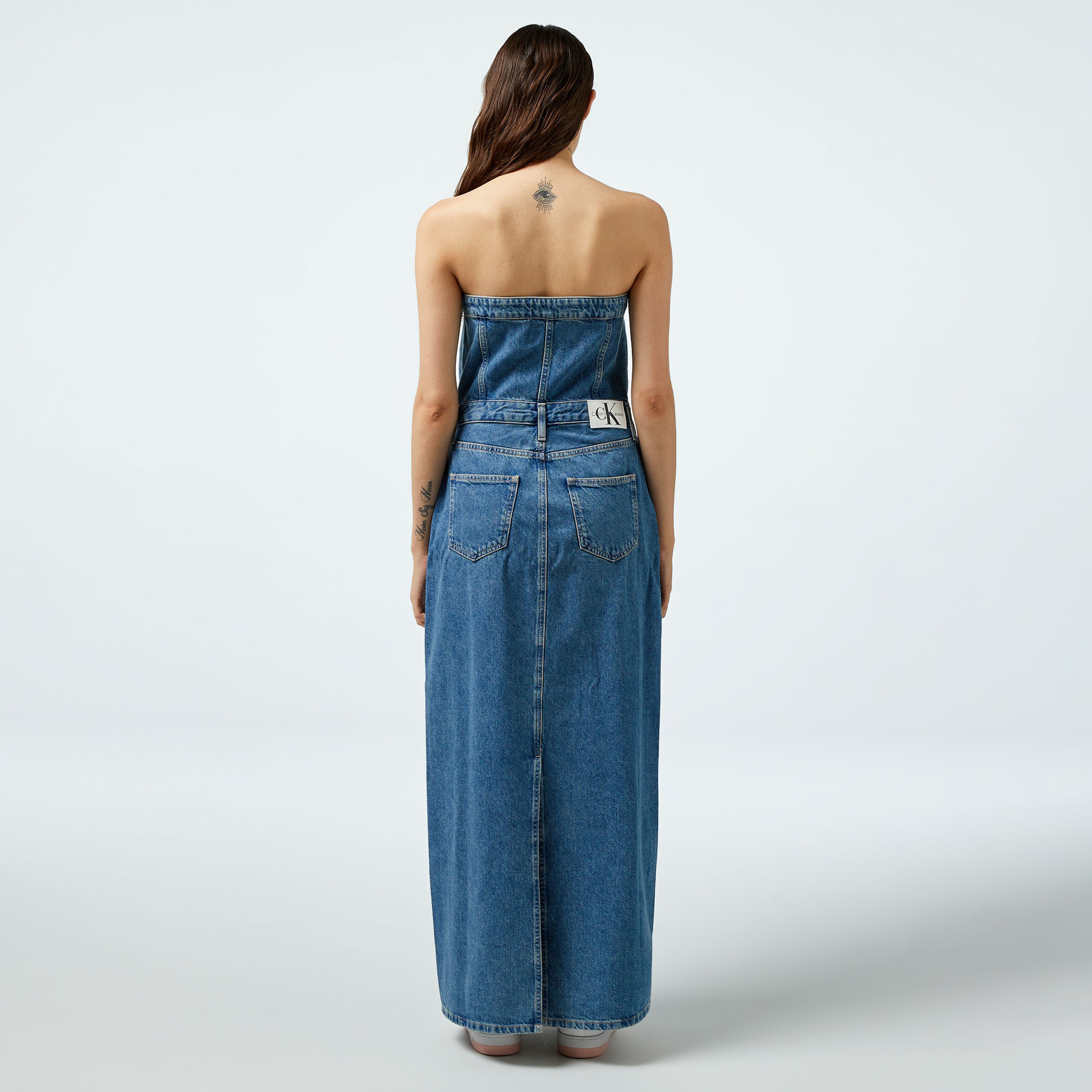Calvin Klein Jeans Strapless Maxi Kadın Mavi Elbise