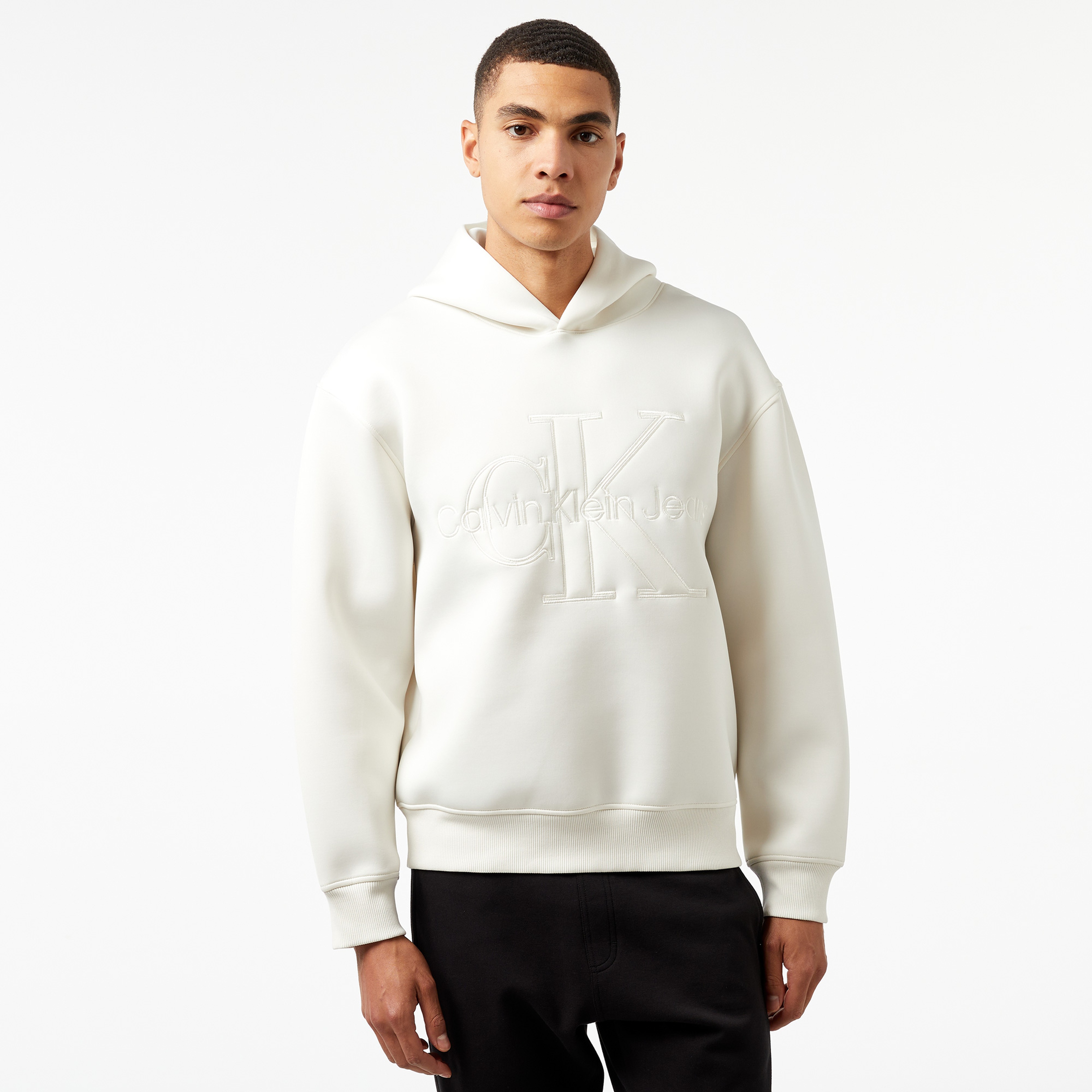 Calvin Klein Jeans Scuba Erkek Beyaz Hoodie