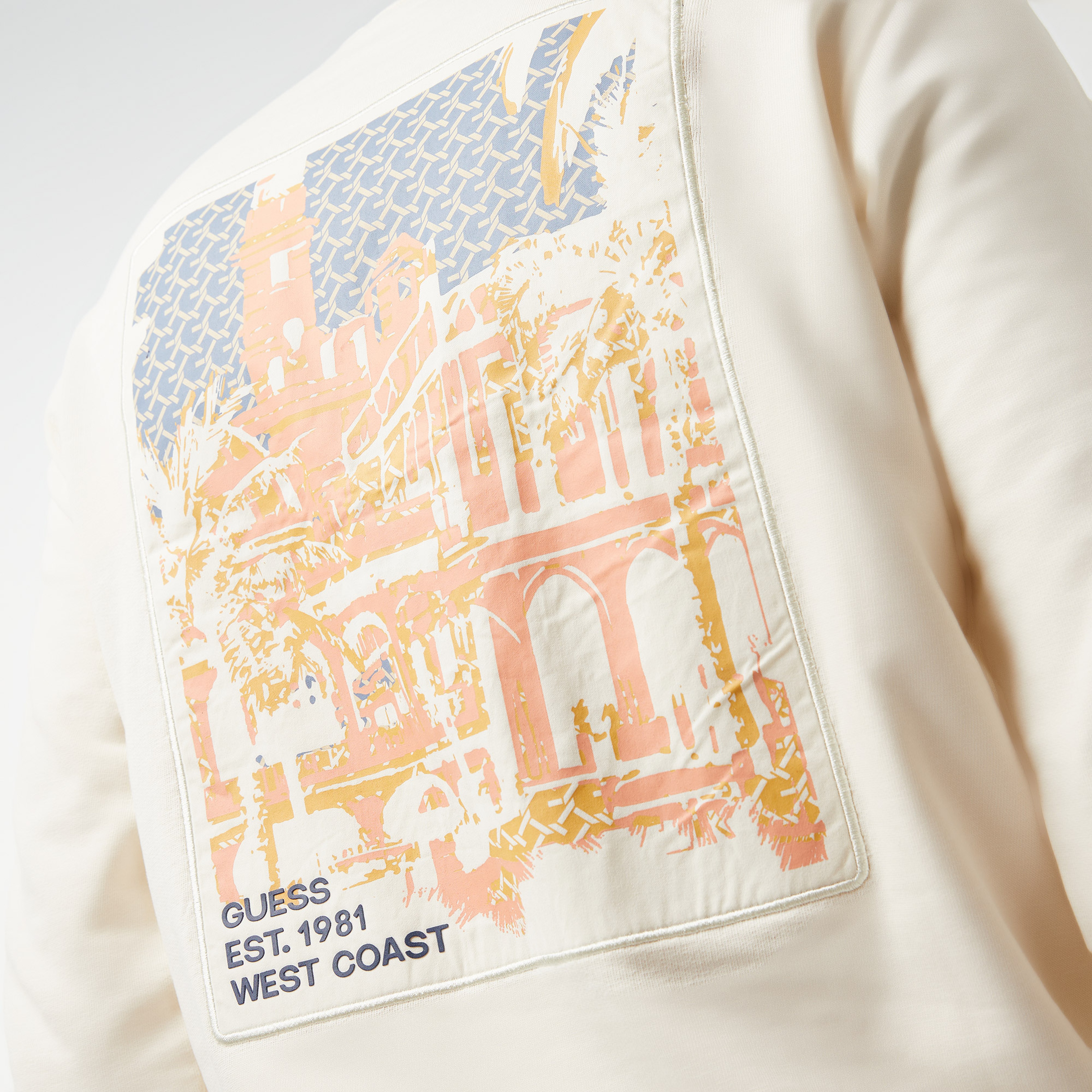 Guess Box Back Slub Terry 365 Erkek Beyaz Sweatshirt