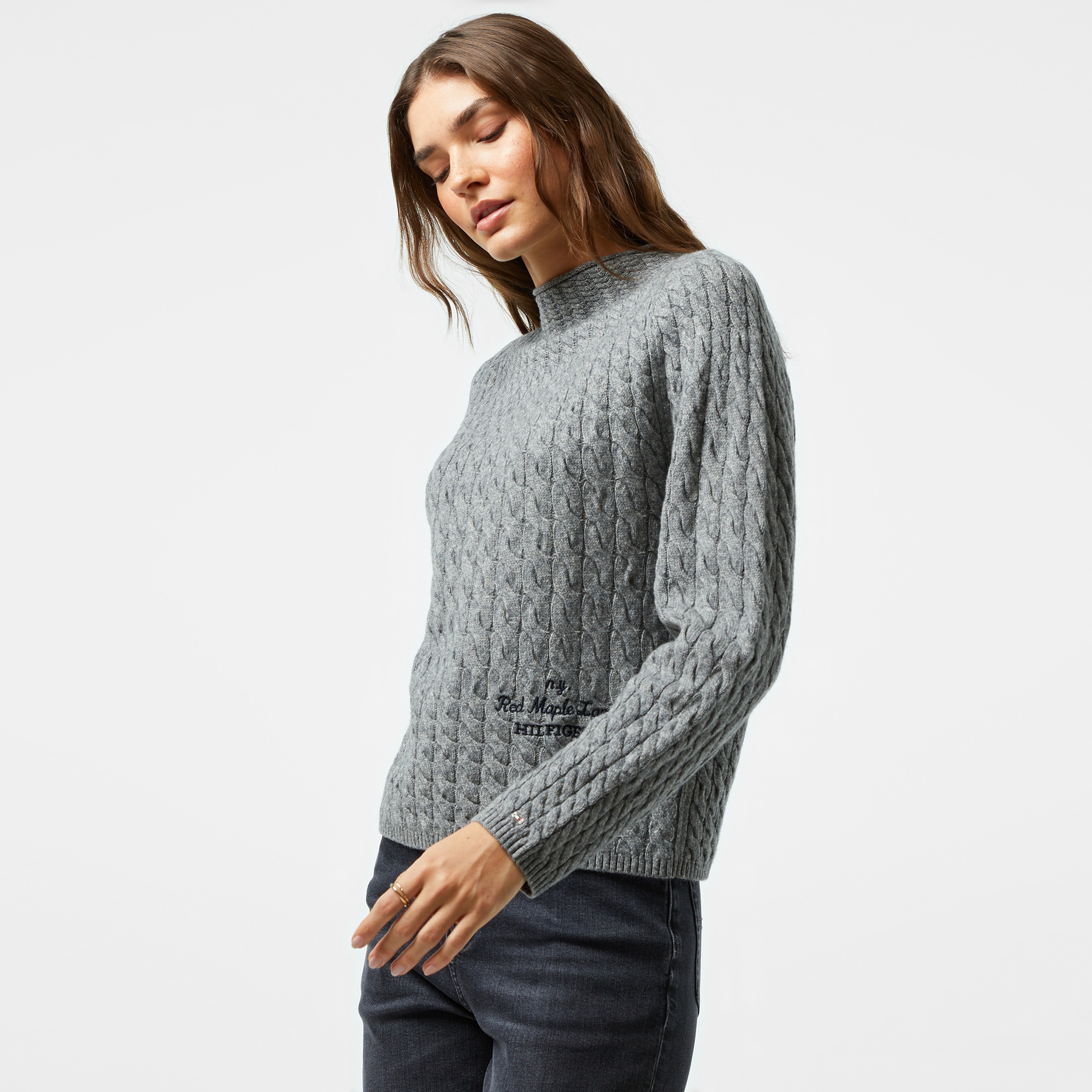 Tommy Hilfiger Wool Blend Cable Kadın Gri Kazak