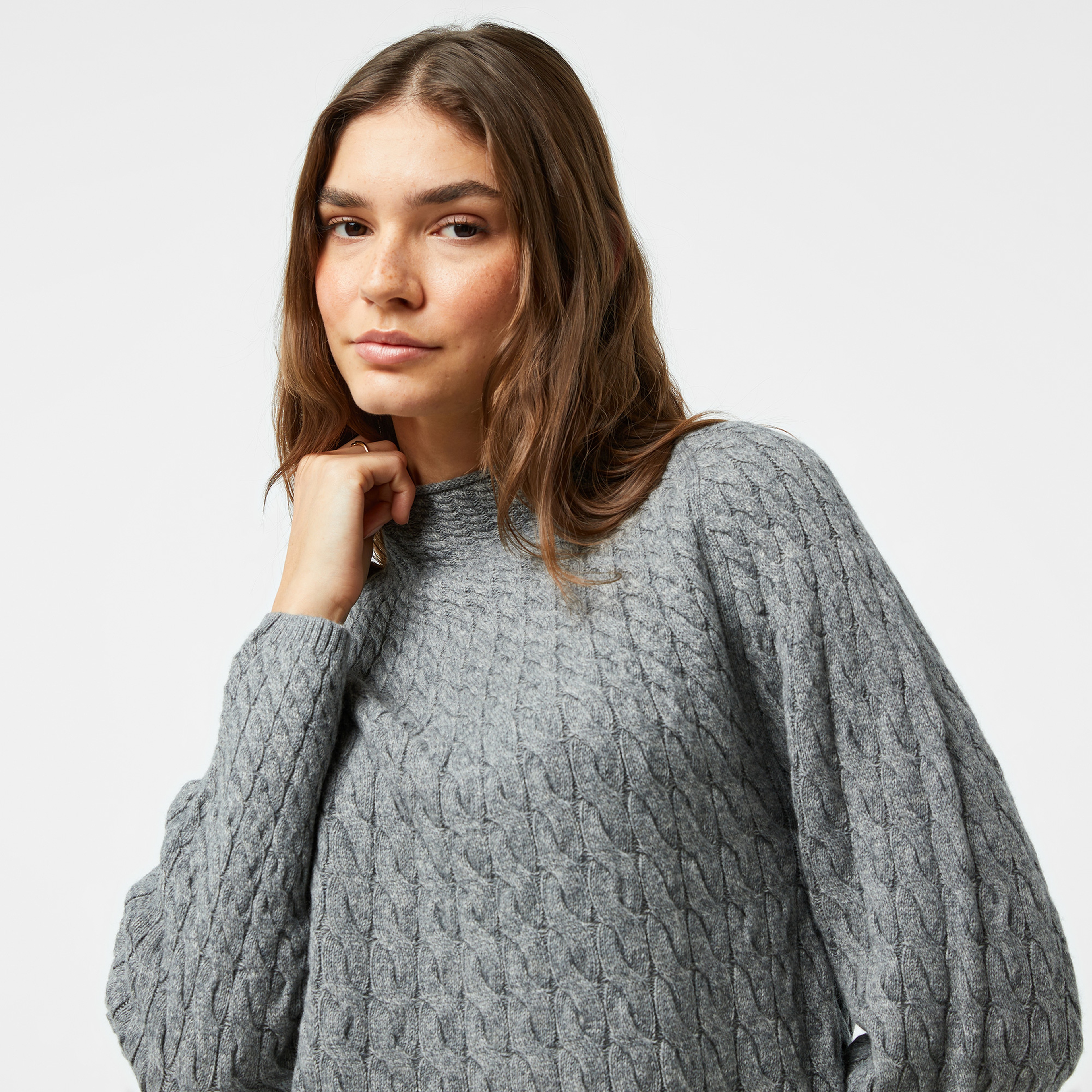 Tommy Hilfiger Wool Blend Cable Kadın Gri Kazak