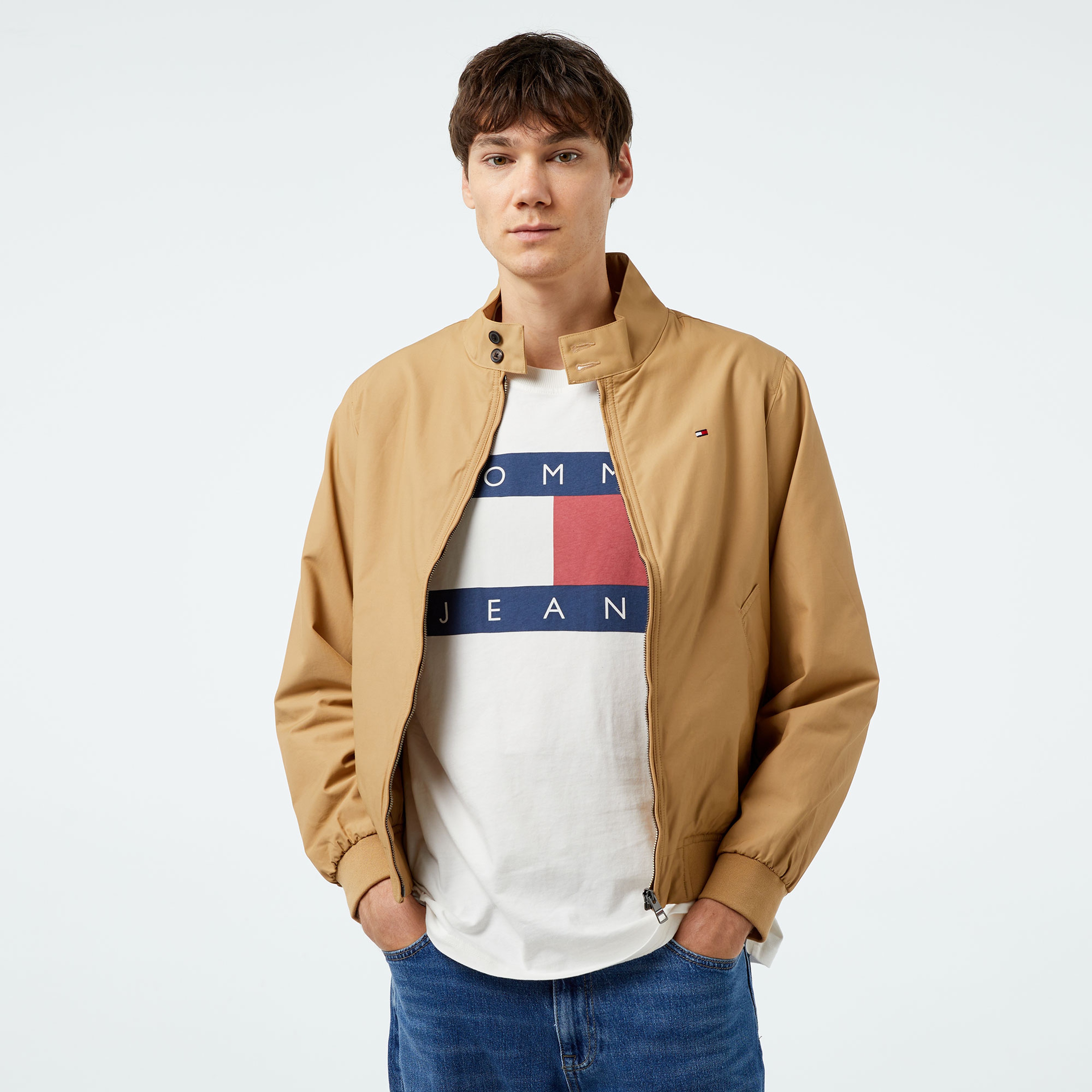 Tommy Hilfiger Club Harrington Erkek Haki Biker Ceket