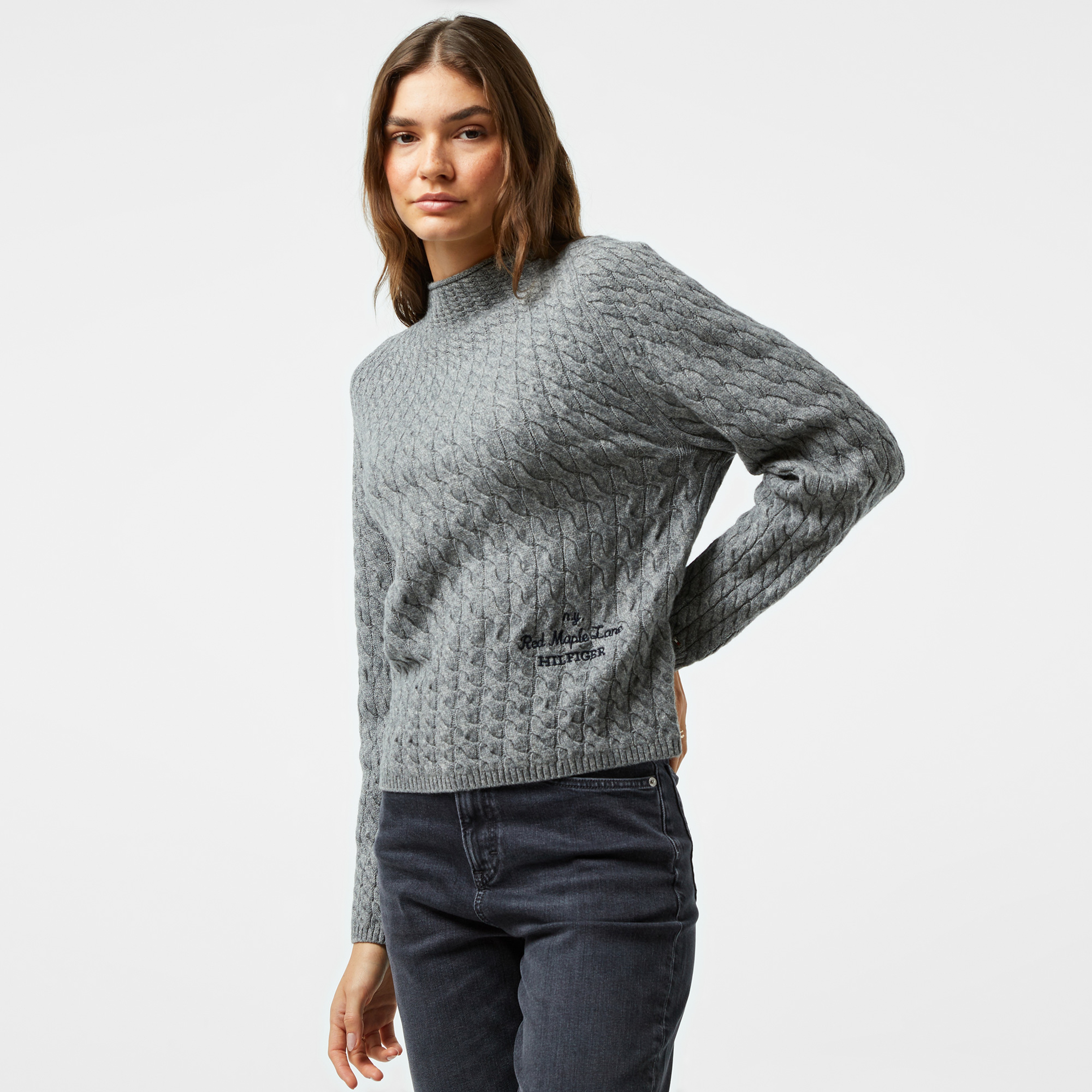 Tommy Hilfiger Wool Blend Cable Kadın Gri Kazak