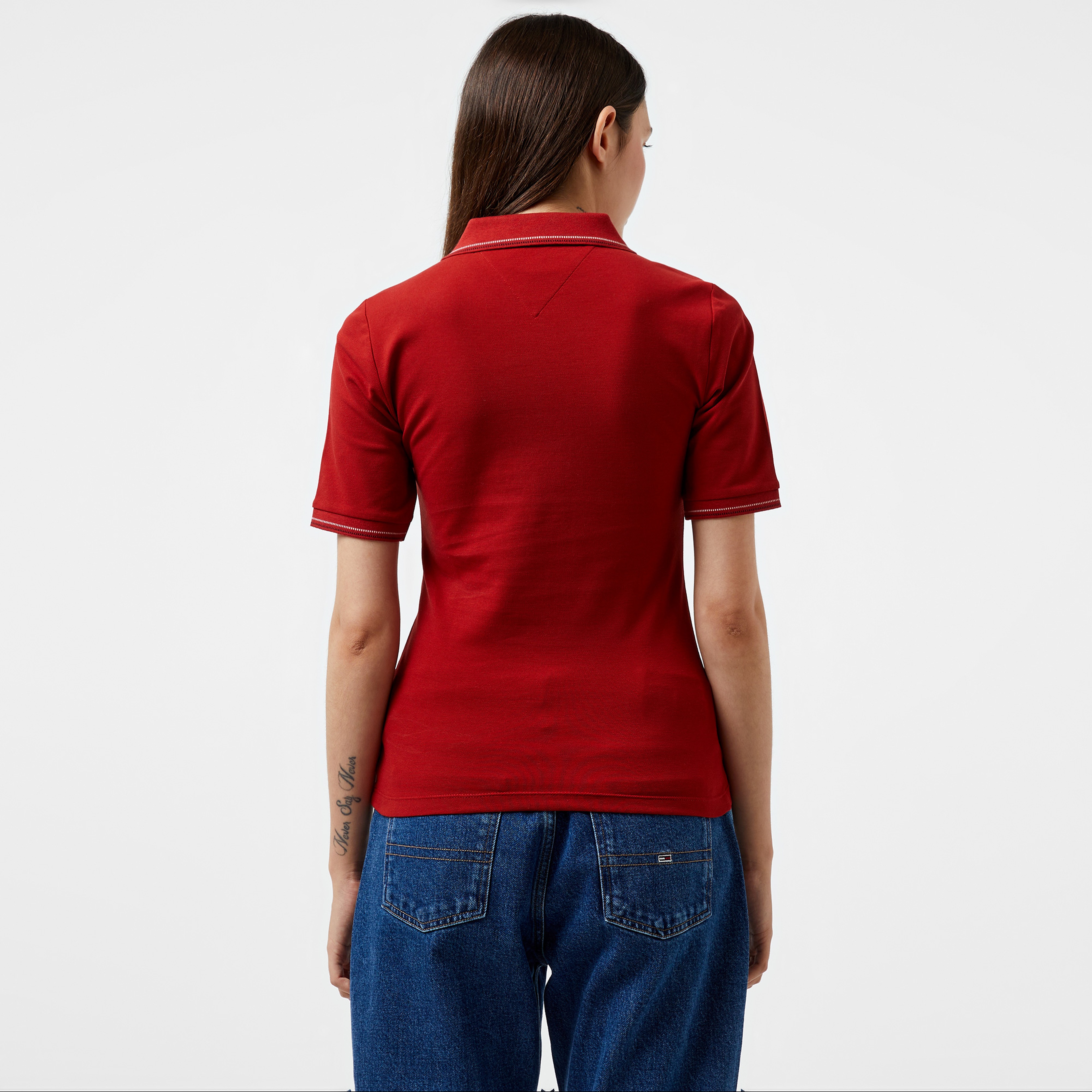Tommy Hilfiger Slim Tipping Kadın Kırmızı Polo