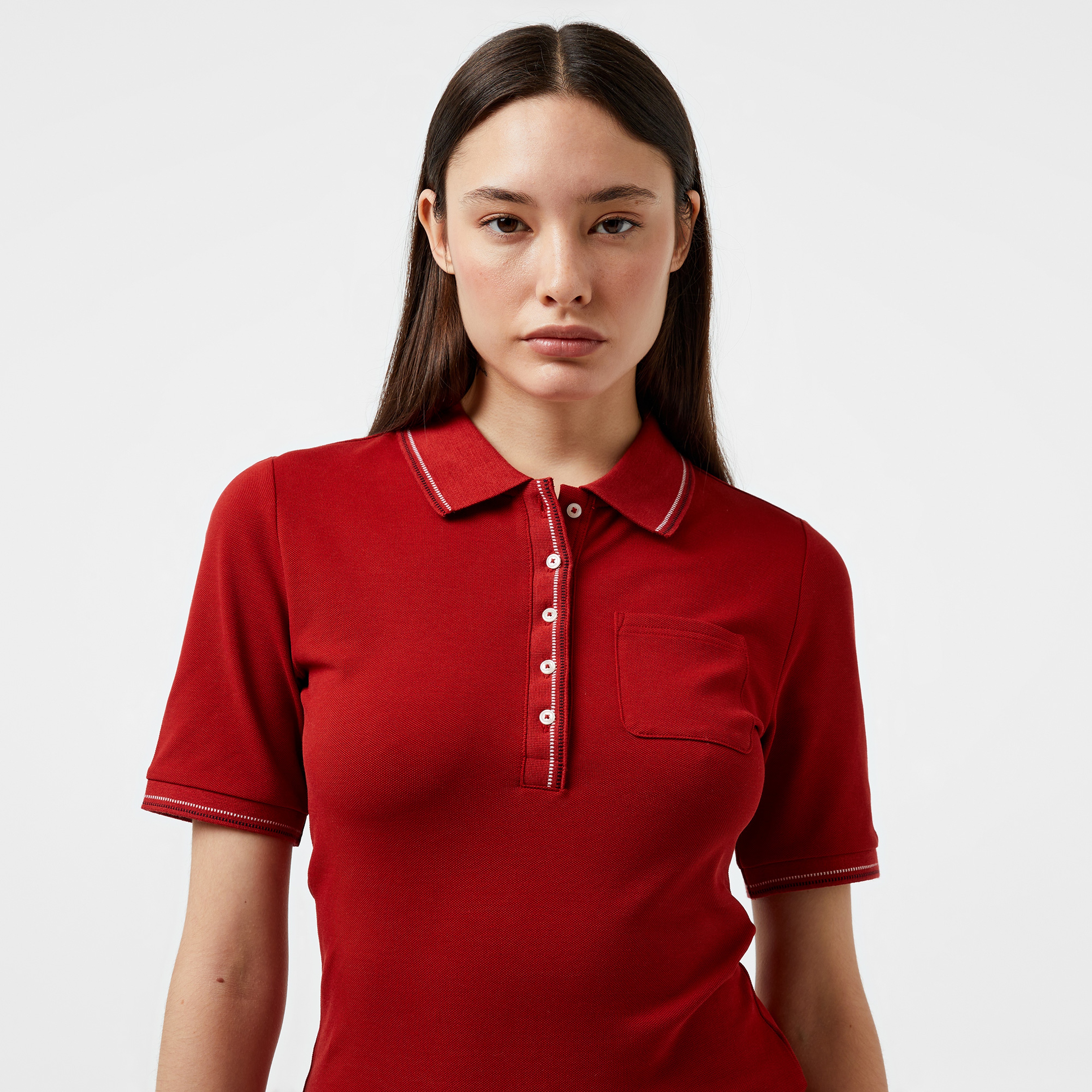 Tommy Hilfiger Slim Tipping Kadın Kırmızı Polo