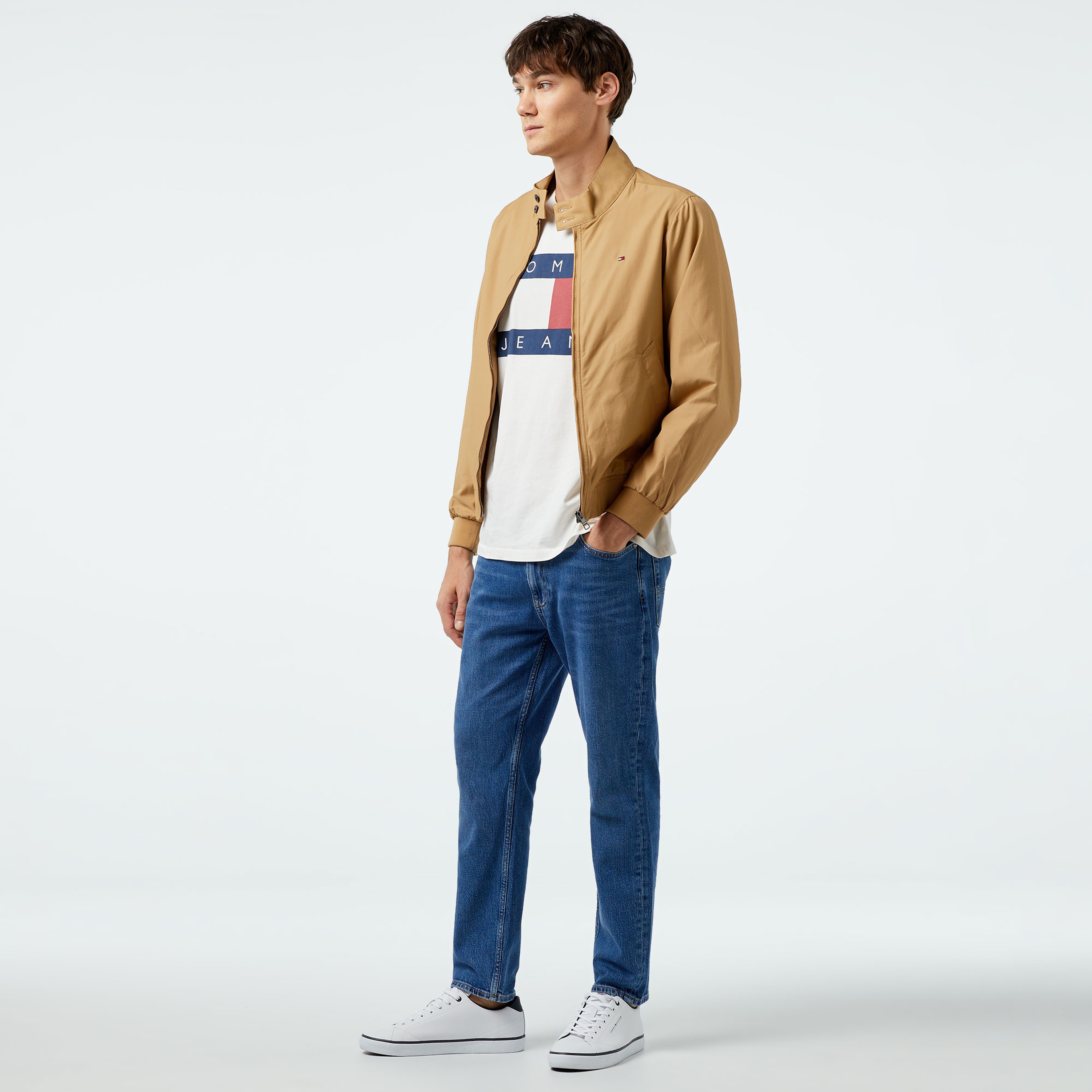 Tommy Hilfiger Club Harrington Erkek Haki Biker Ceket
