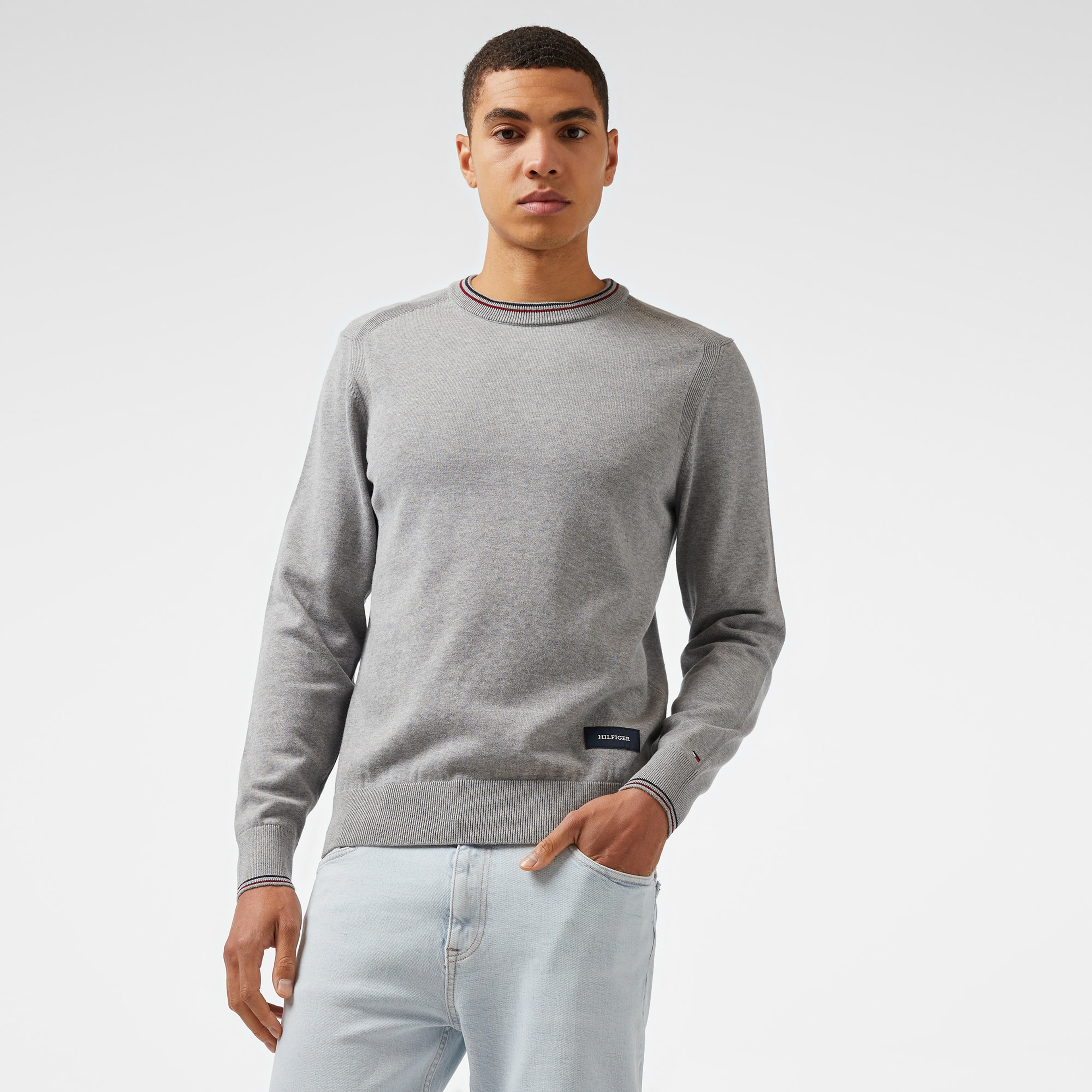 Tommy Hilfiger Cotton Crew Erkek Gri Kazak