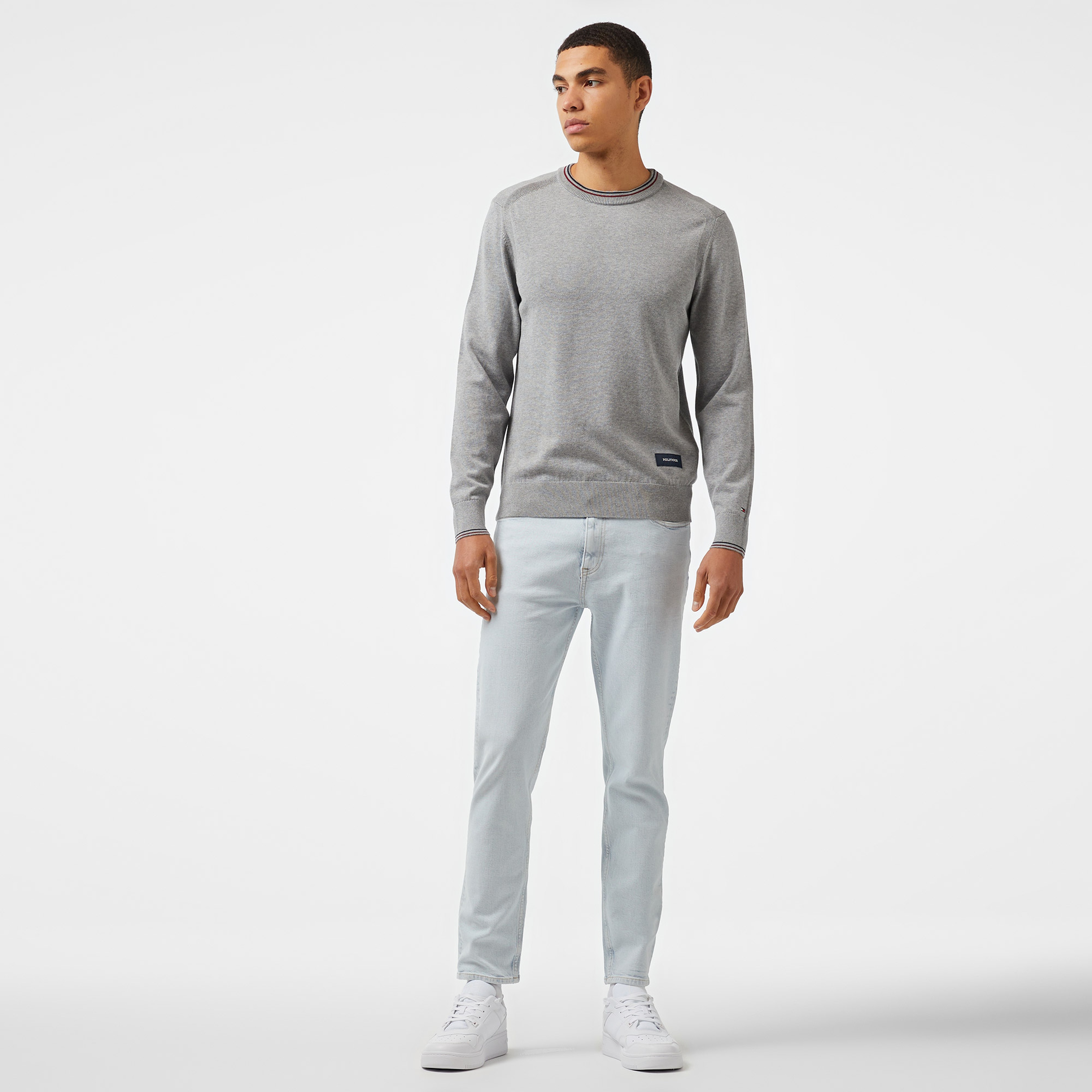 Tommy Hilfiger Cotton Crew Erkek Gri Kazak