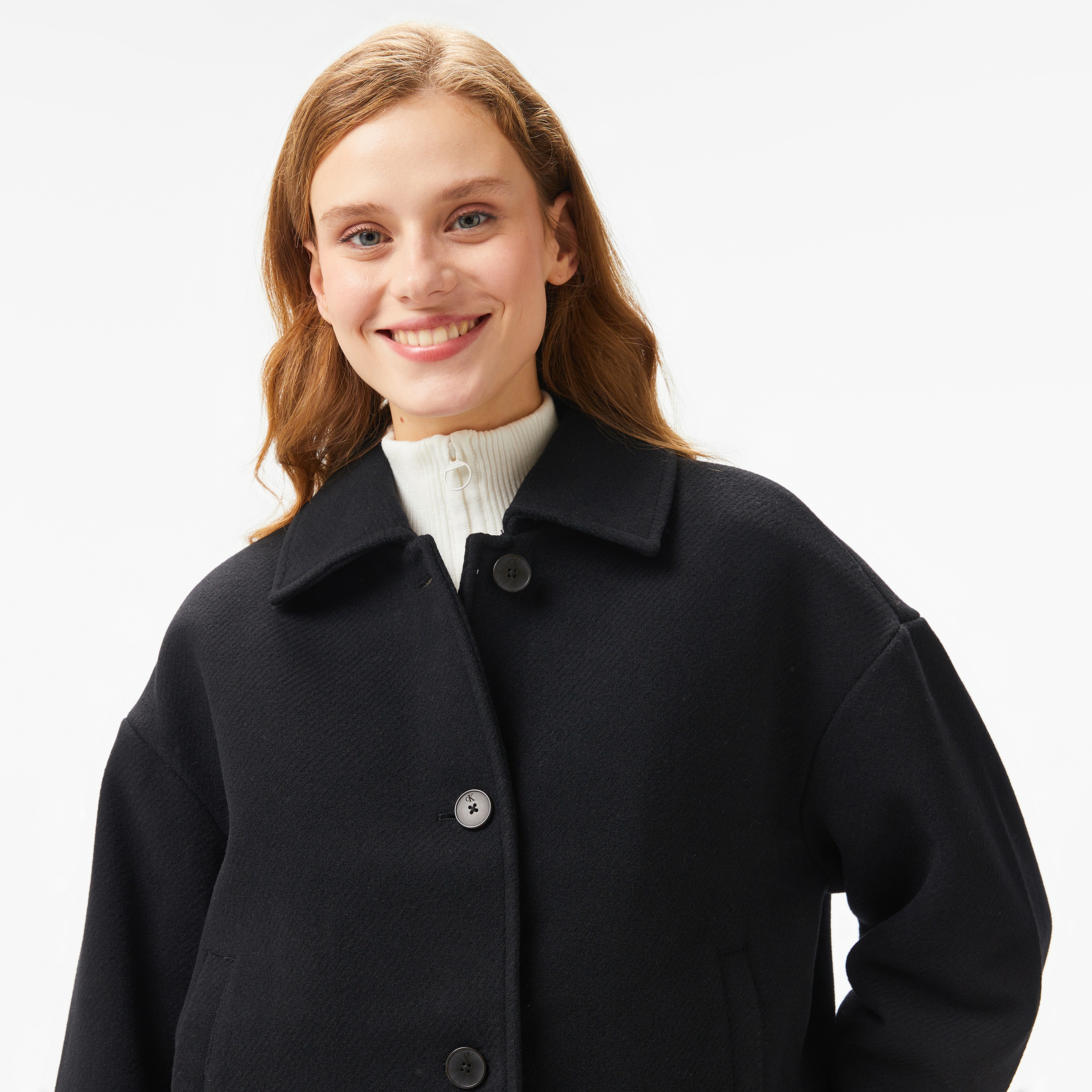 Calvin Klein Jeans Short Wool Blend Kadın Siyah Ceket