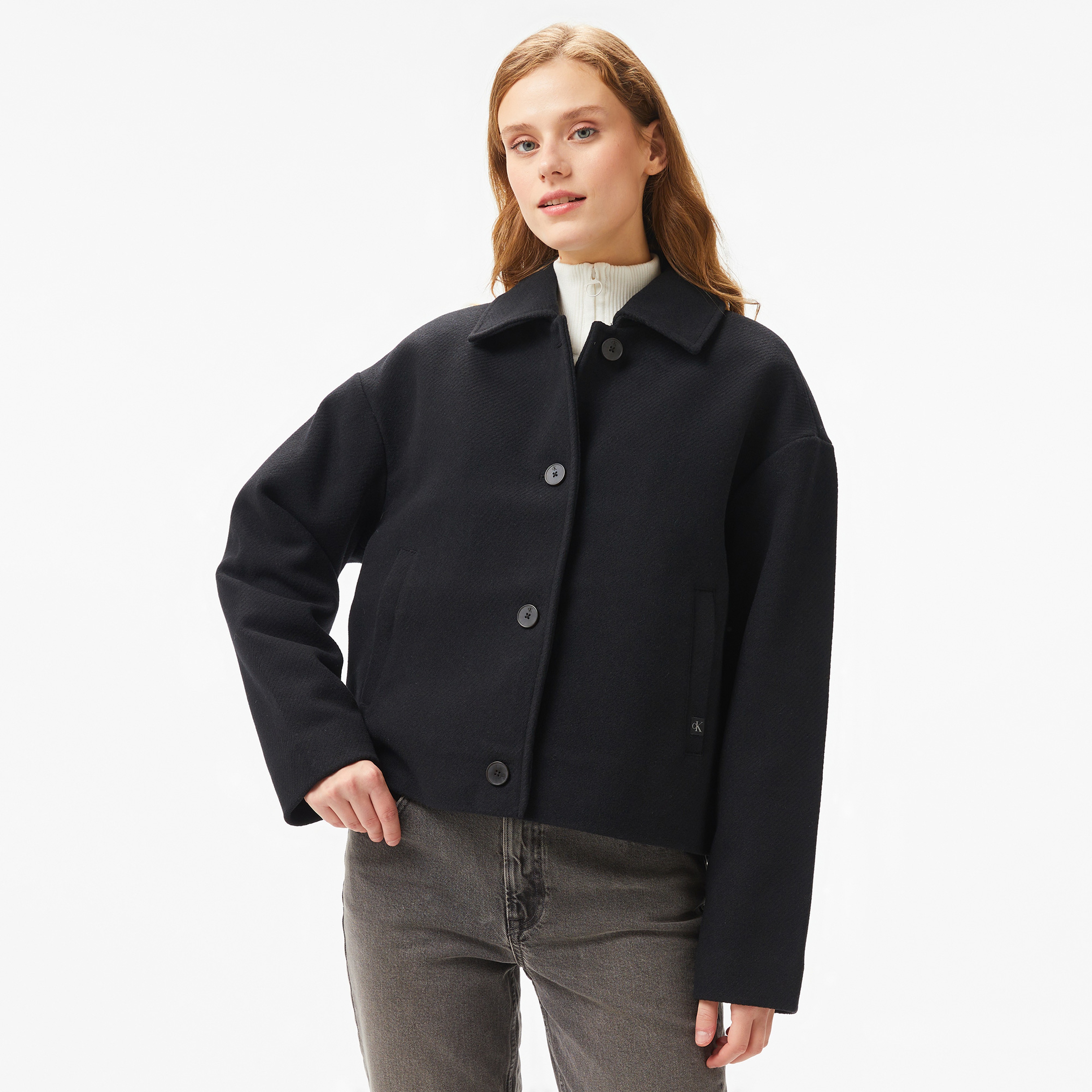 Calvin Klein Jeans Short Wool Blend Kadın Siyah Ceket