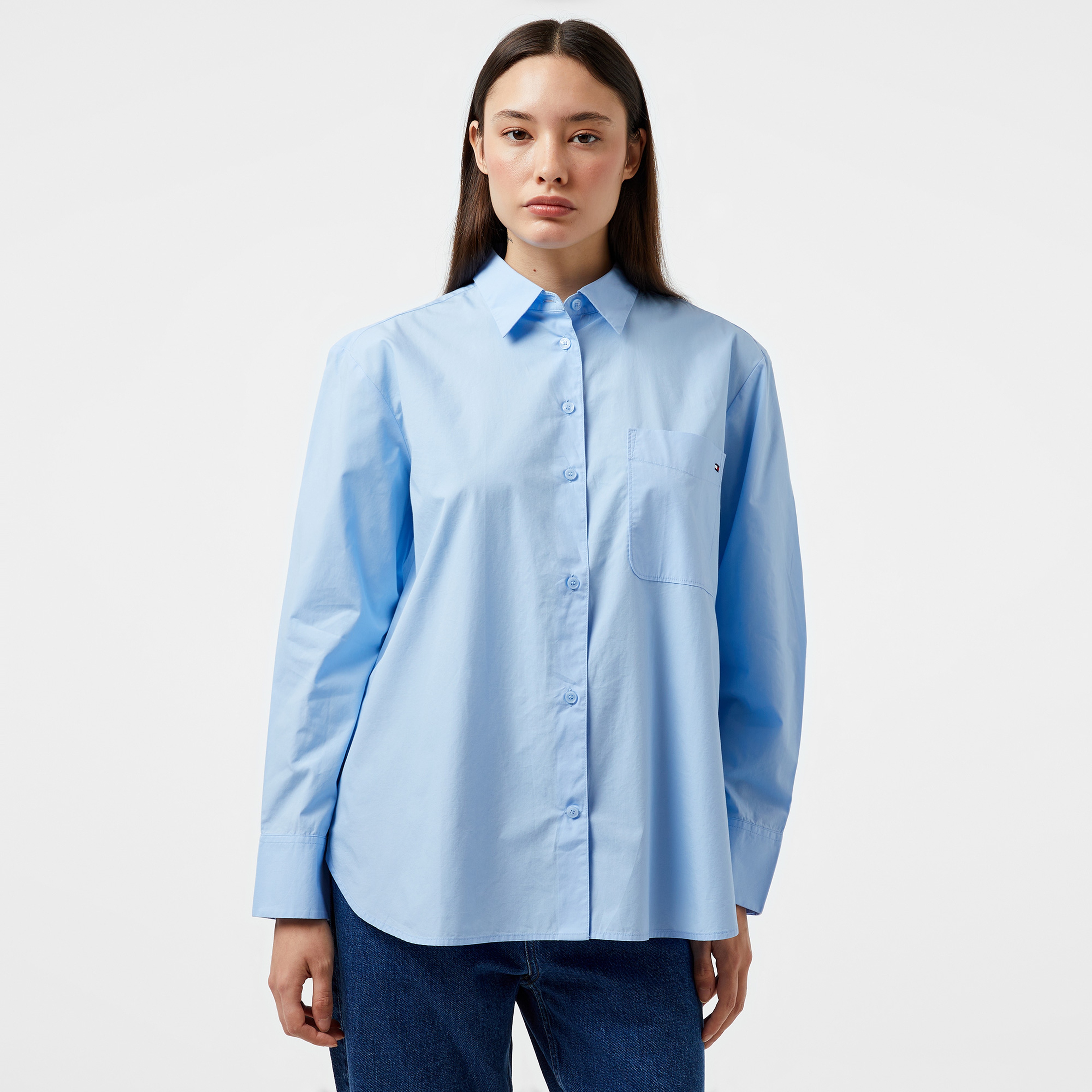 Tommy Hilfiger Essential Cotton Easy Fıt Shırt Kadın Lacivert Gömlek