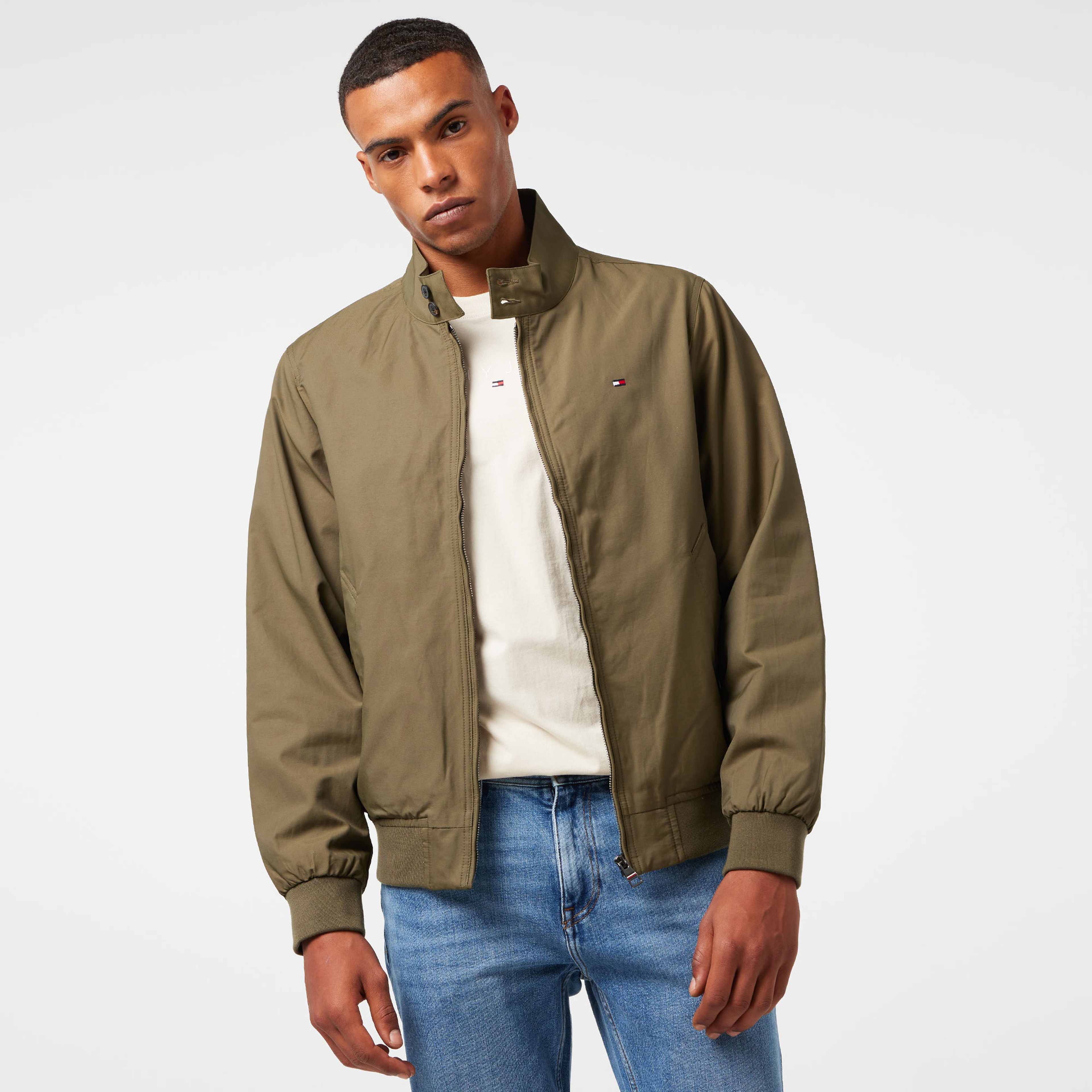 Tommy Hilfiger Club Harrington Erkek Haki Biker Ceket