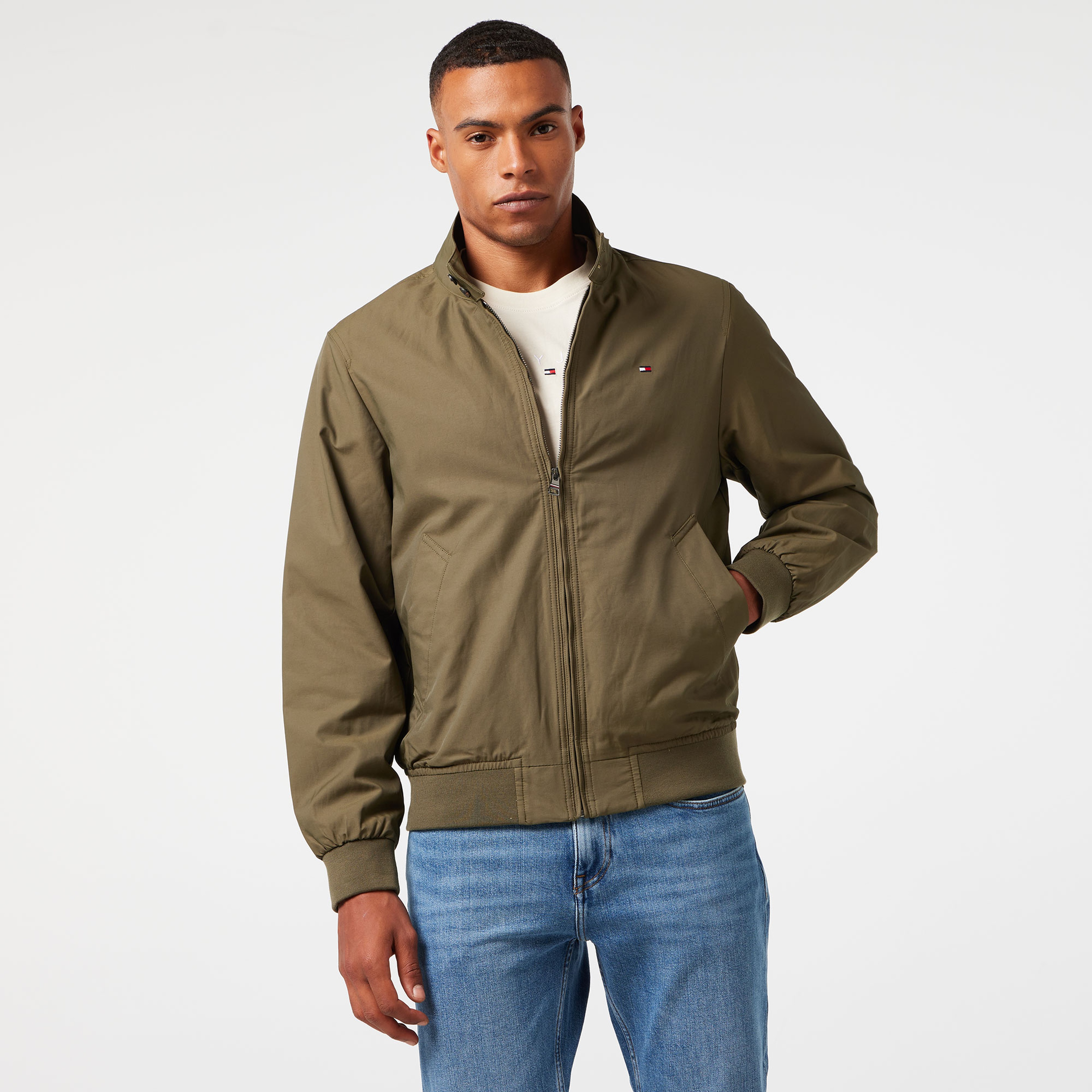 Tommy Hilfiger Club Harrington Erkek Haki Biker Ceket
