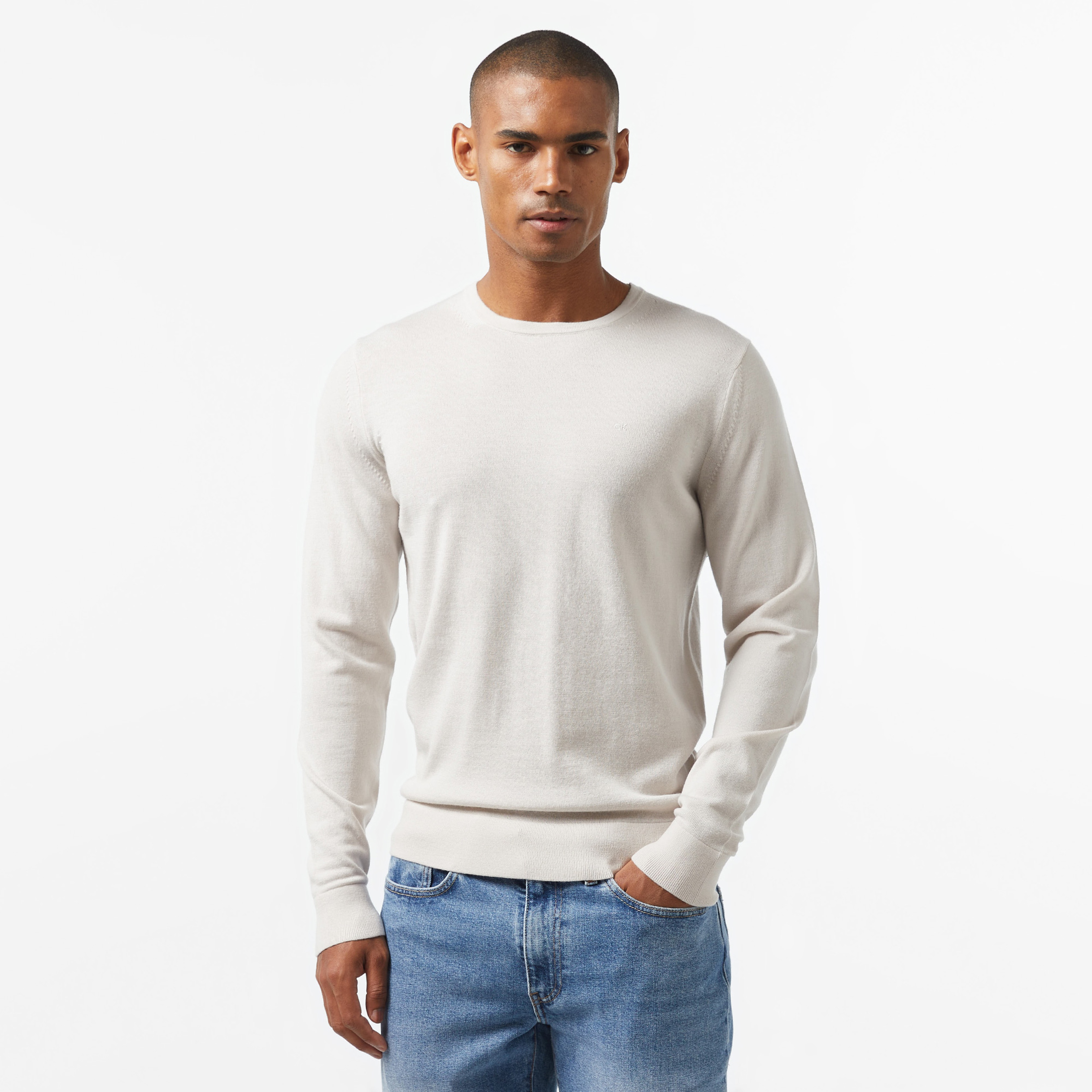 Calvin Klein Superıor Wool Crew Neck Erkek Bej Kazak