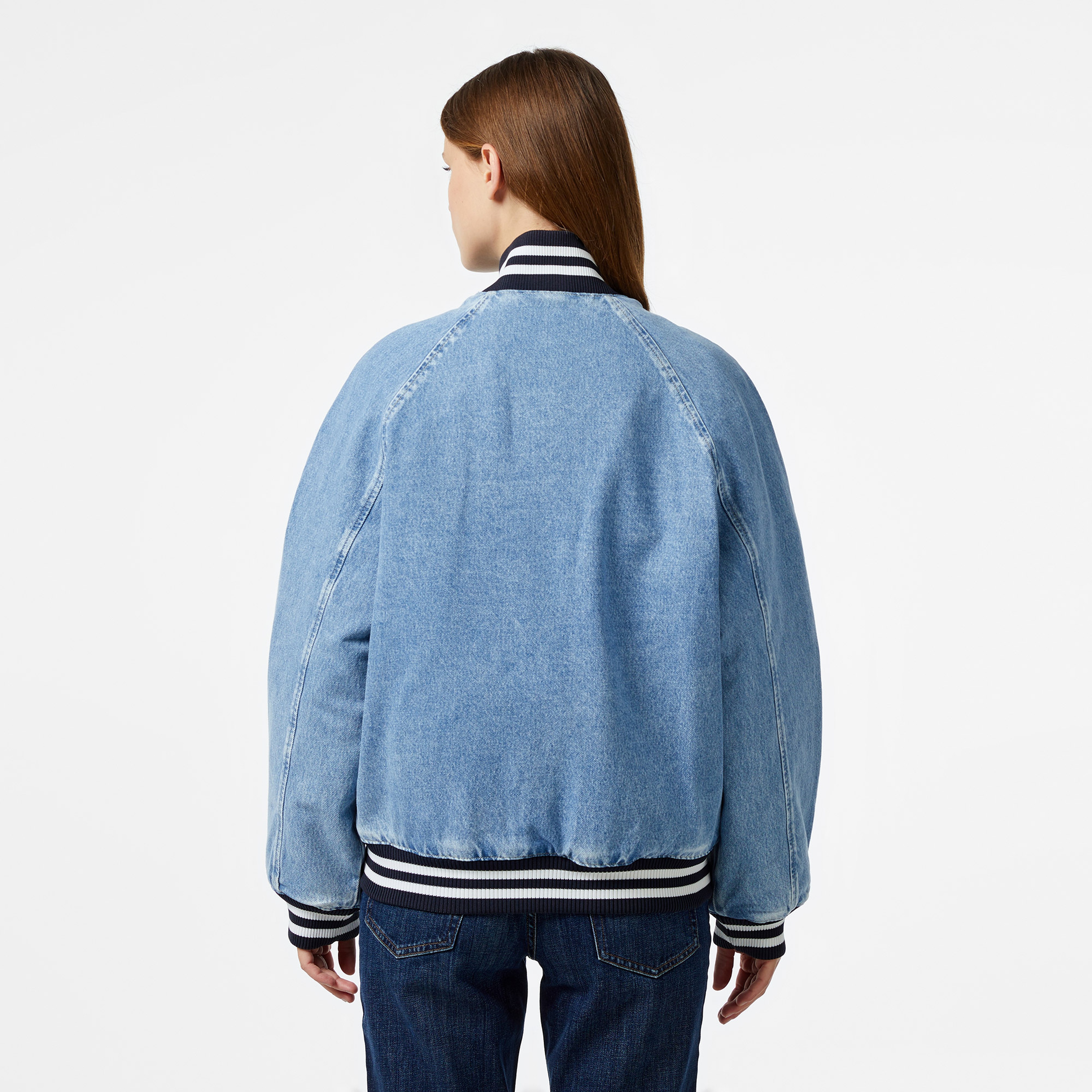 Tommy Hilfiger Jeans Letterman Denım Ch7011 Kadın Mavi Bomber Ceket