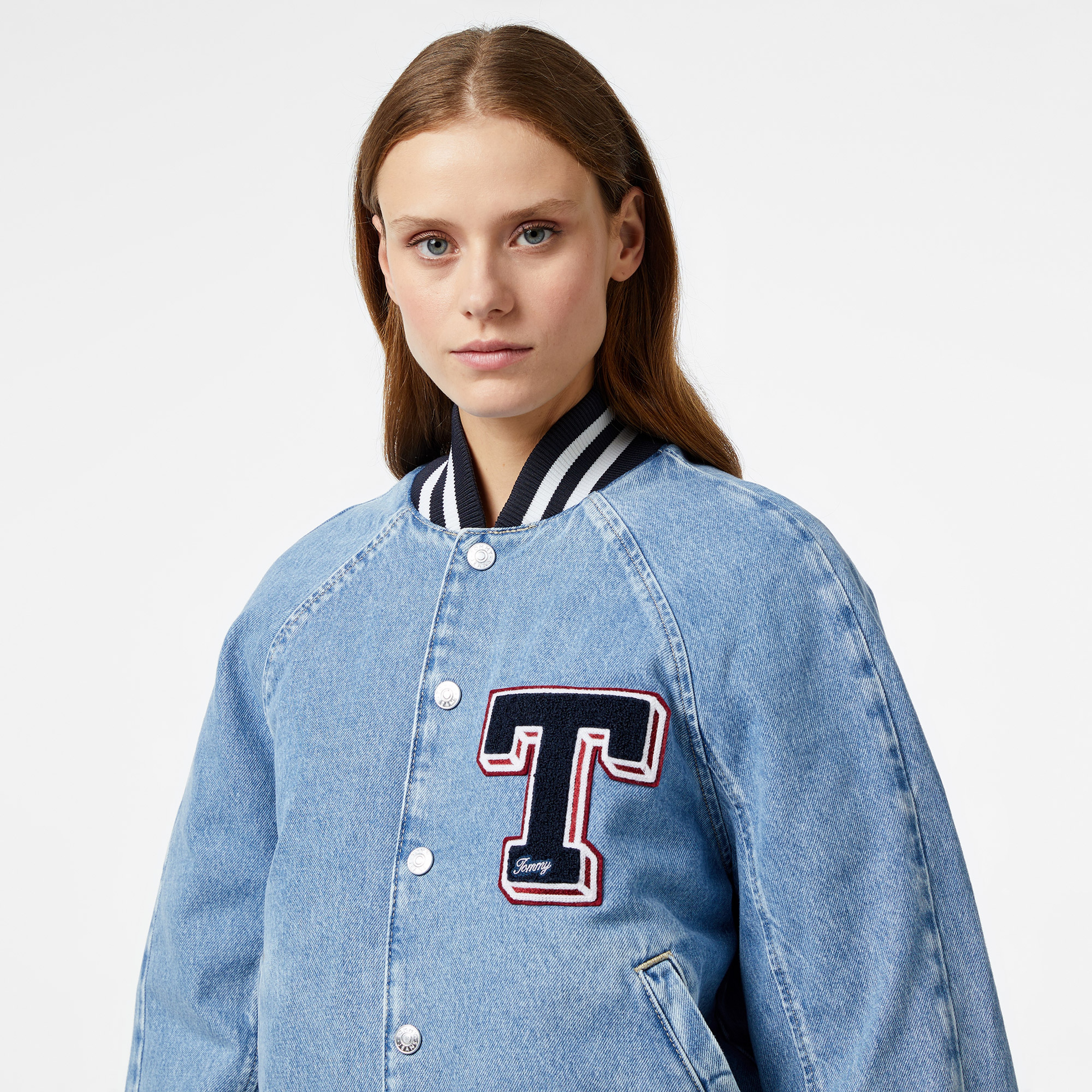 Tommy Hilfiger Jeans Letterman Denım Ch7011 Kadın Mavi Bomber Ceket