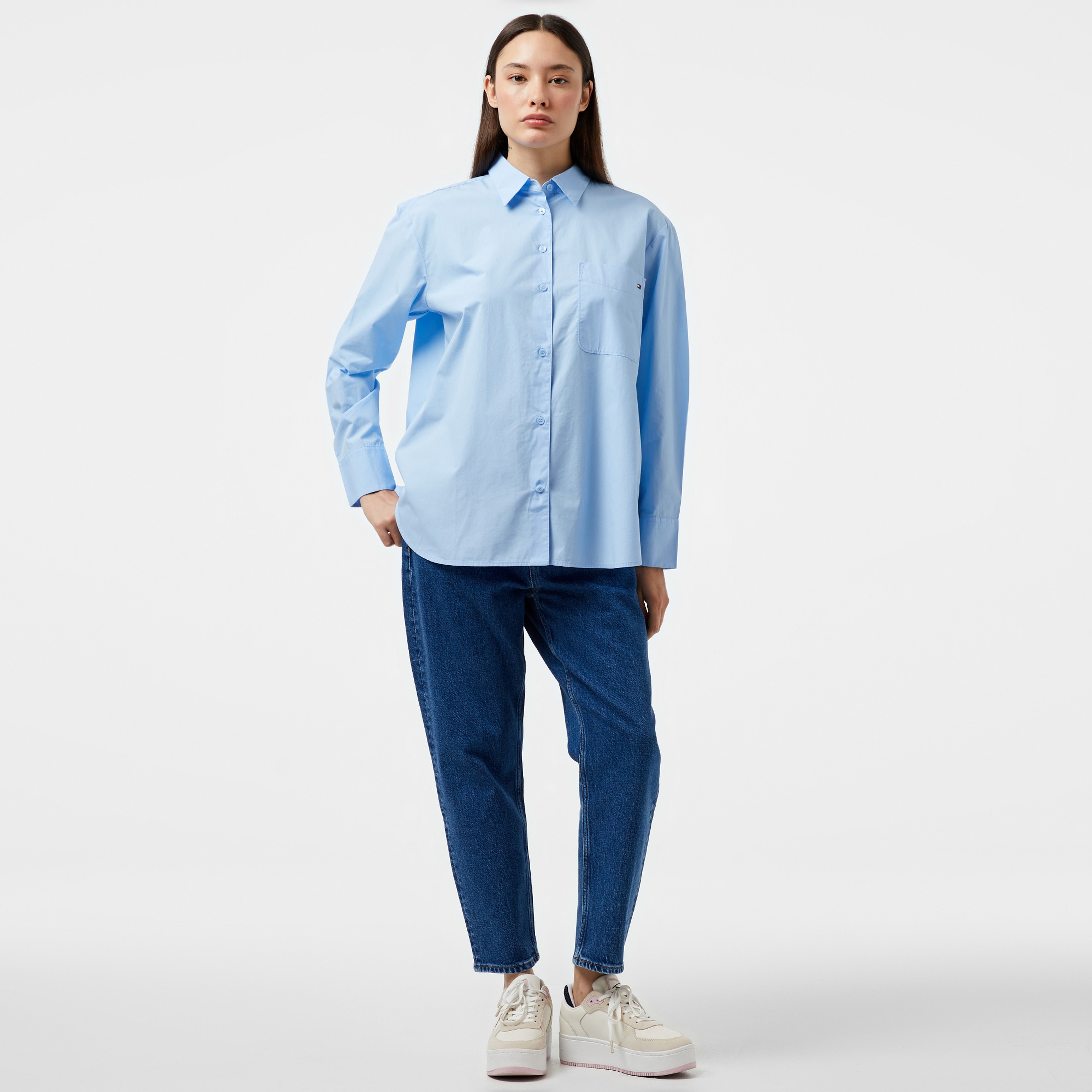 Tommy Hilfiger Essential Cotton Easy Fıt Shırt Kadın Lacivert Gömlek