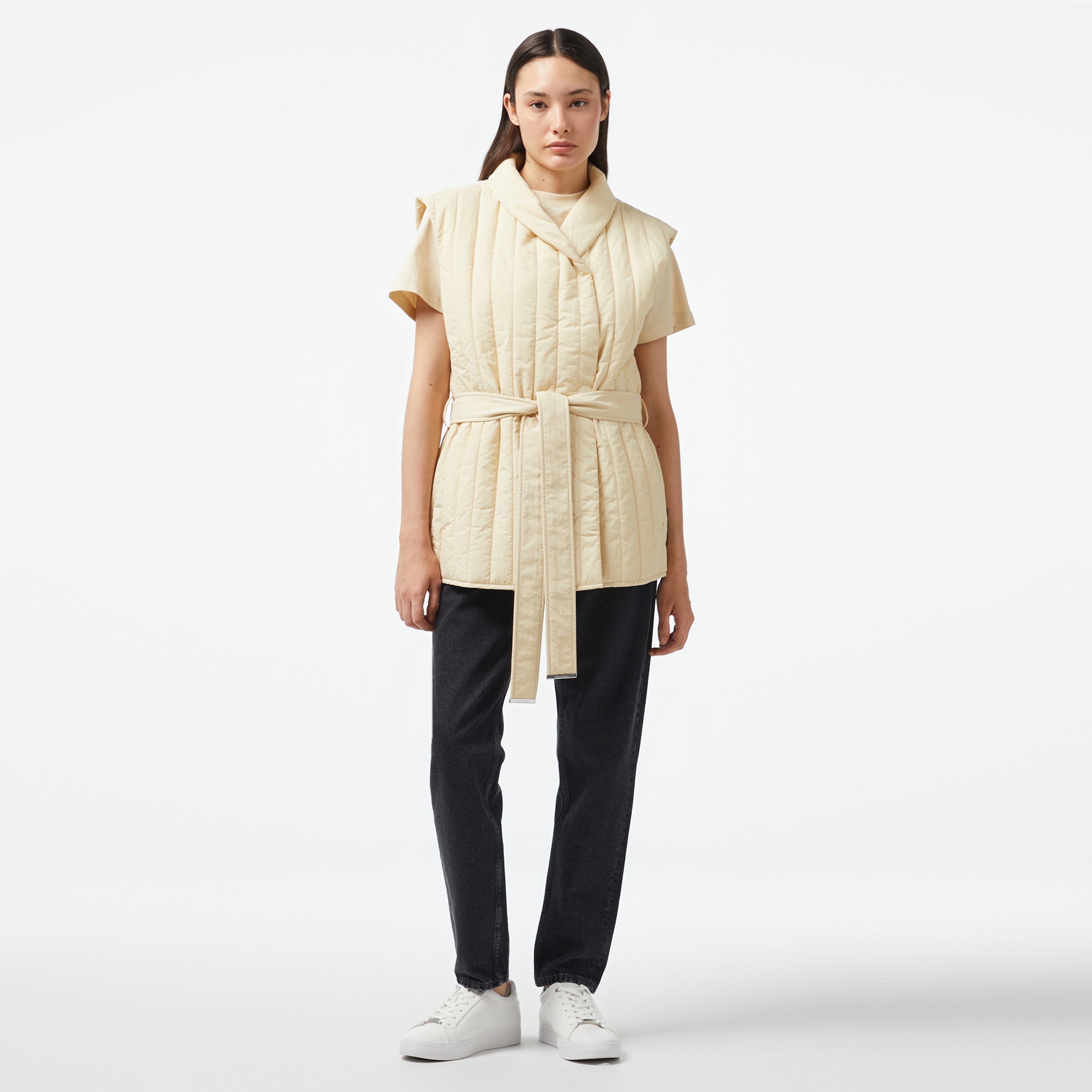 Calvin Klein Padded Vertıcal Quilt Vest Kadın Gri Yelek