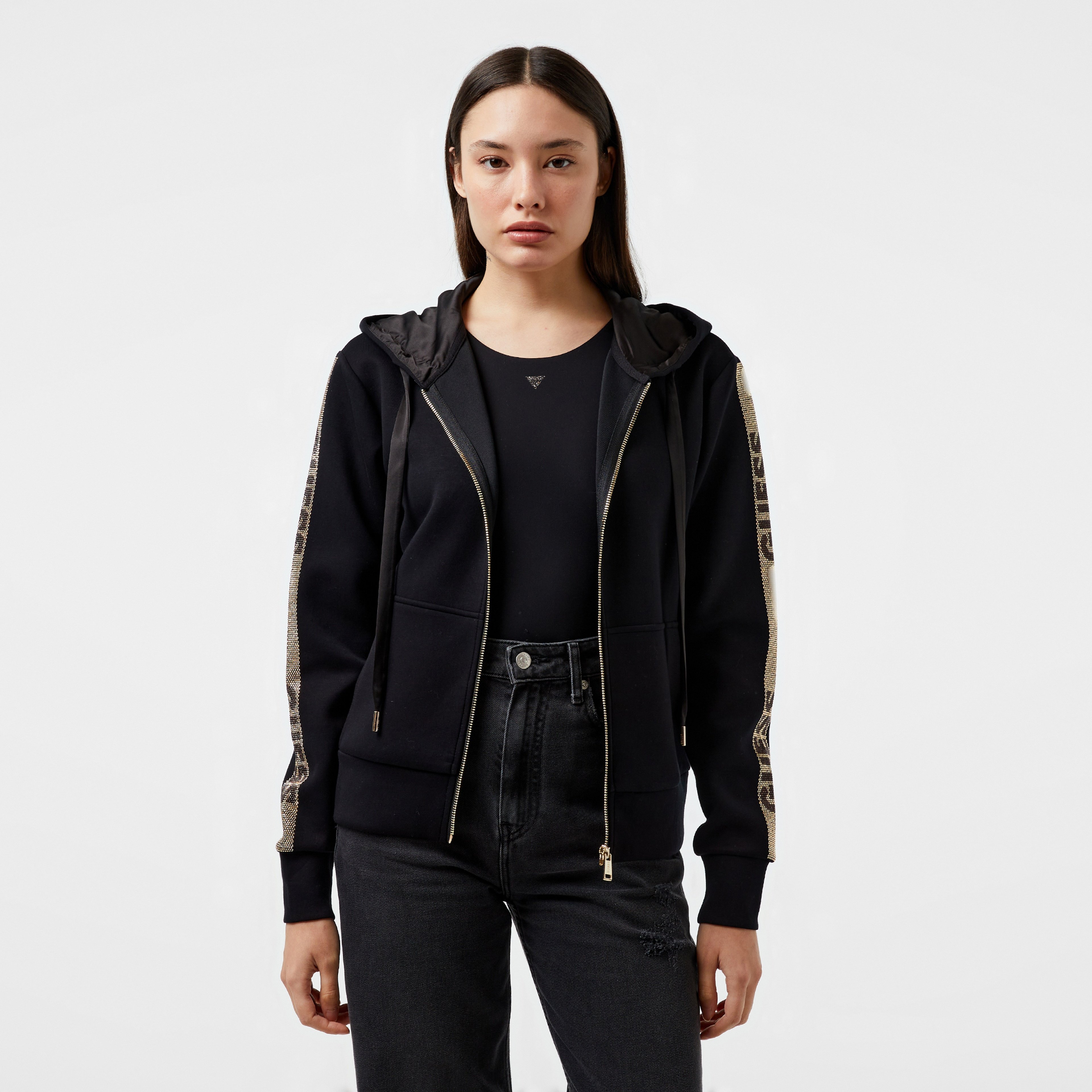 Guess Studs Logo Visce Scuba 370 Kadın Siyah Sweatshirt