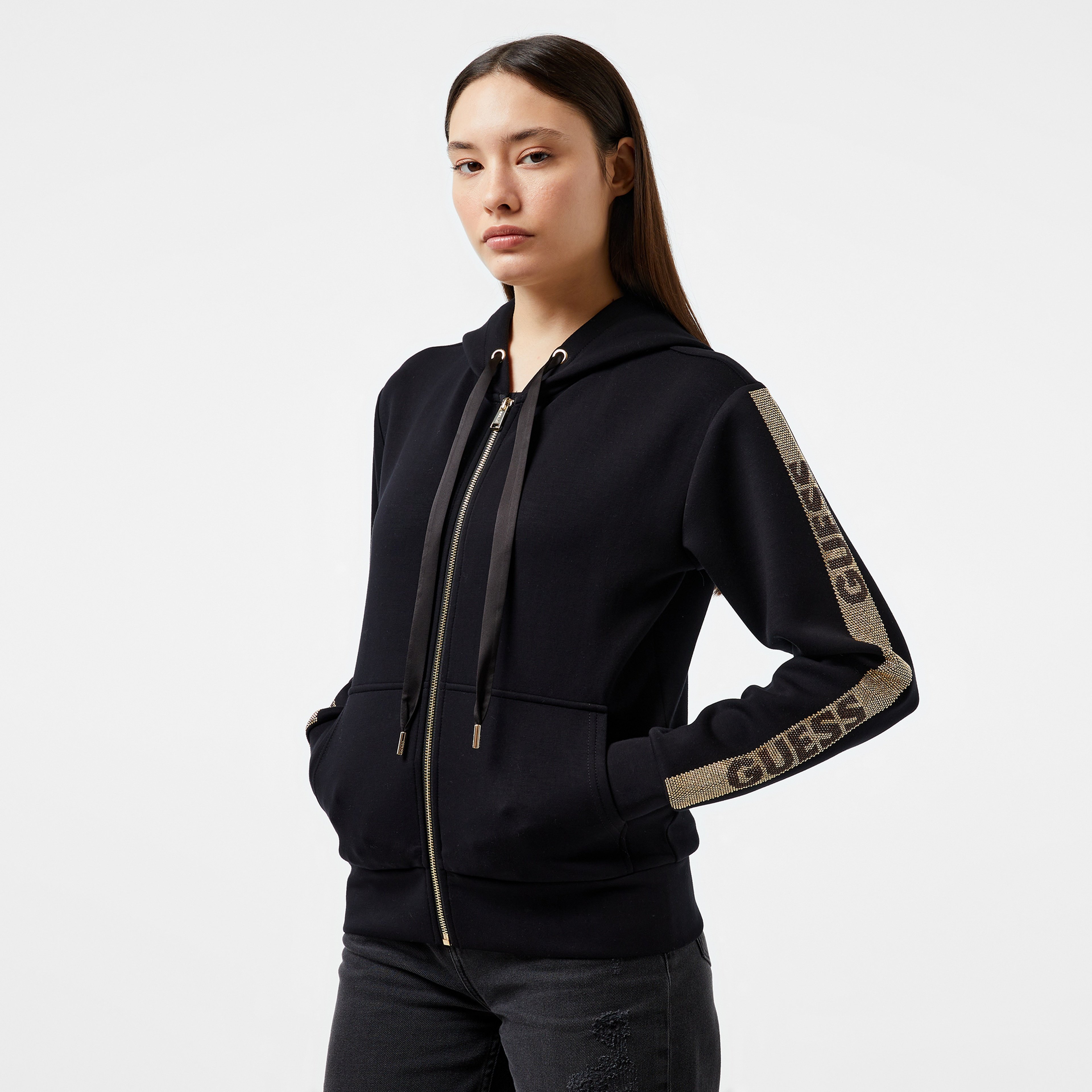 Guess Studs Logo Visce Scuba 370 Kadın Siyah Sweatshirt