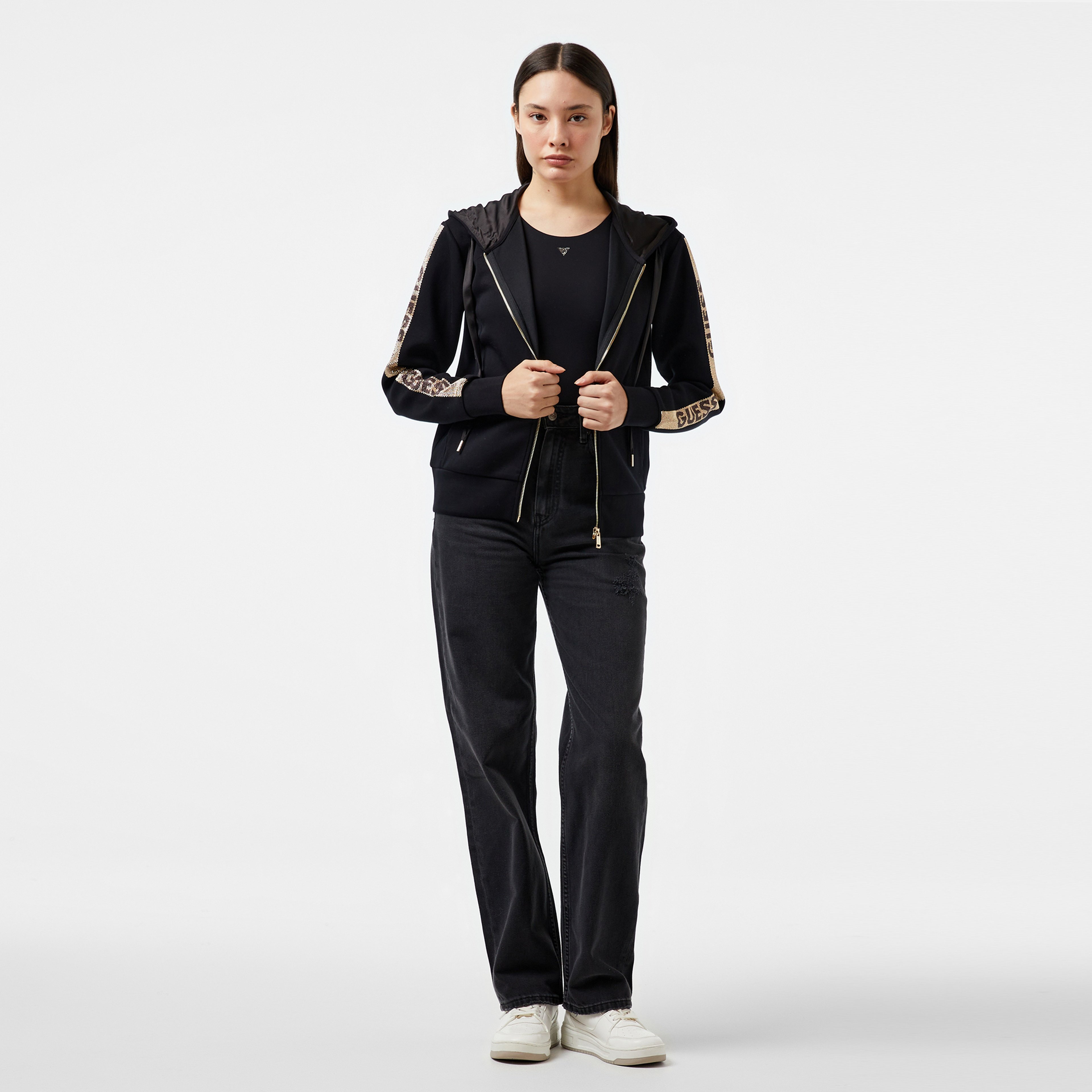 Guess Studs Logo Visce Scuba 370 Kadın Siyah Sweatshirt