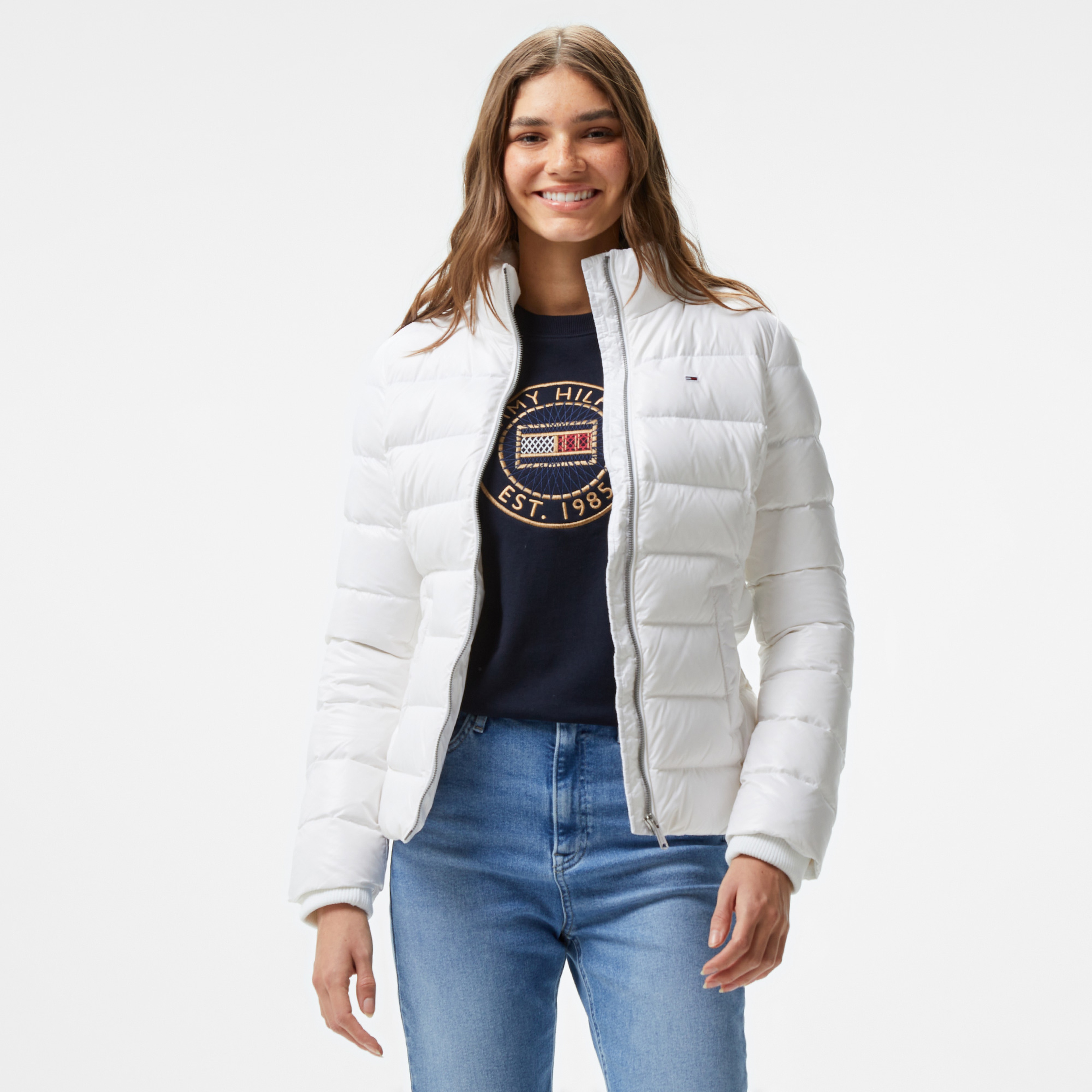 Tommy Hilfiger Jeans Branded Belt Down Kadın Beyaz Ceket