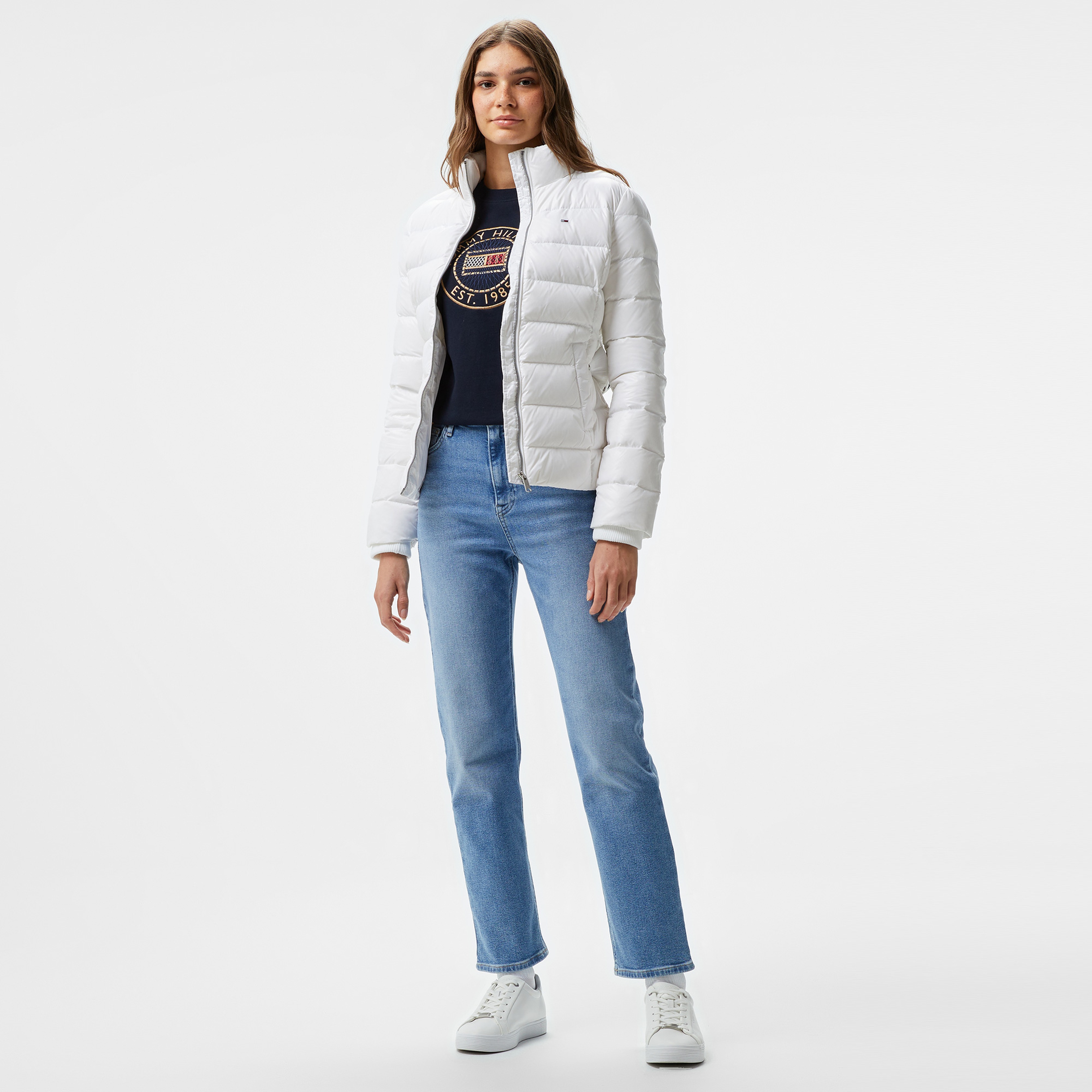 Tommy Hilfiger Jeans Branded Belt Down Kadın Beyaz Ceket